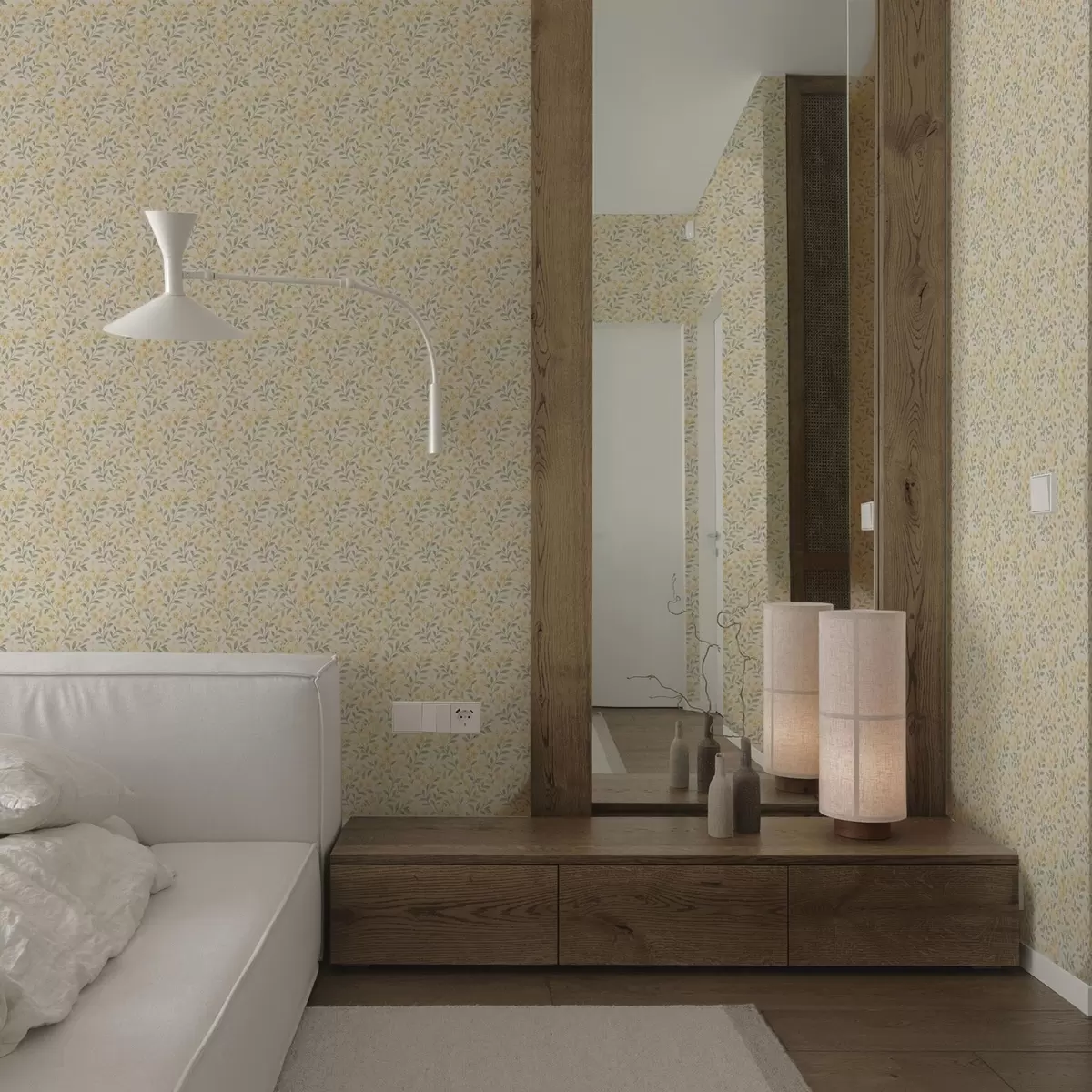 Tapetes Akvareļa dzeltenas puķes uz gaiša fona a00570