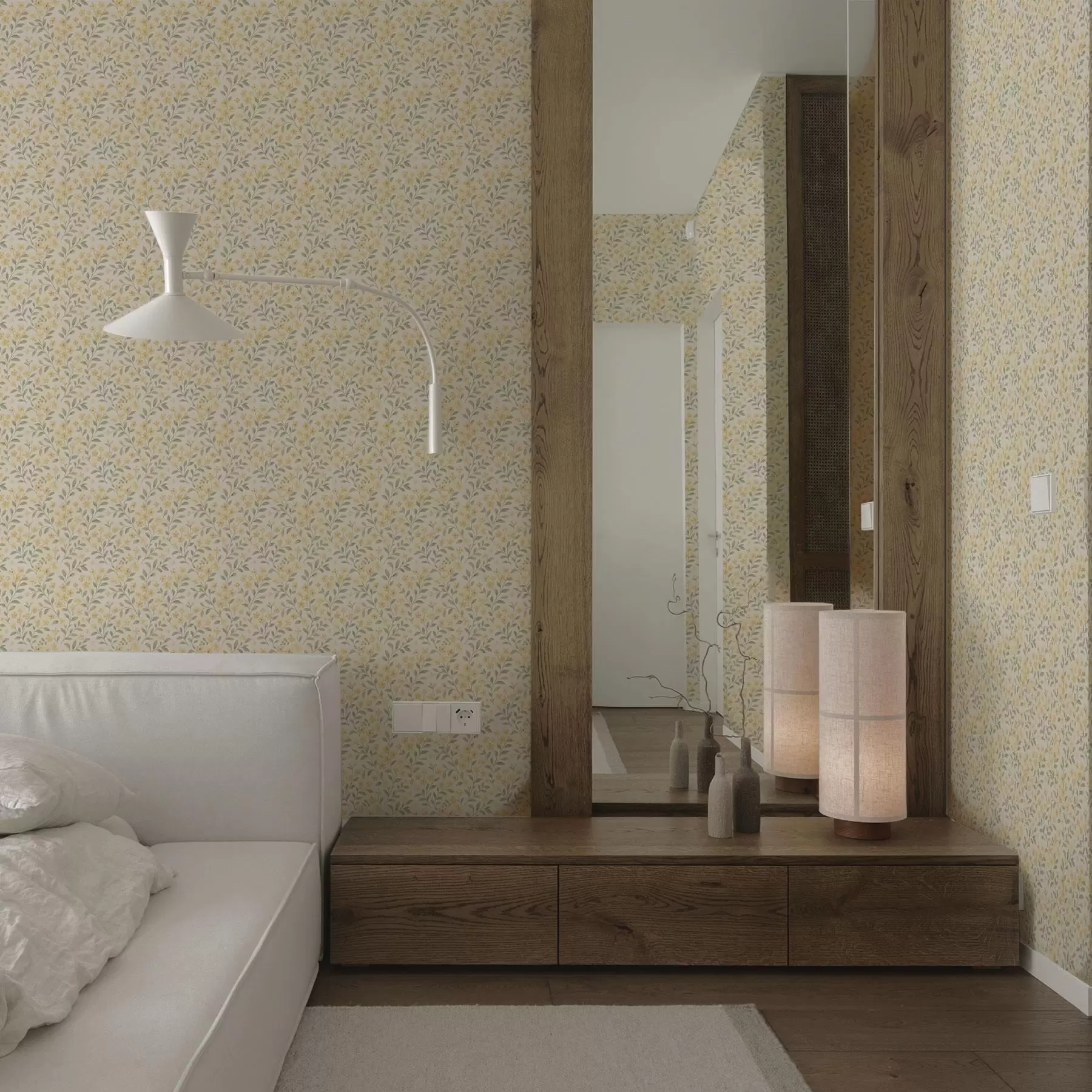 Fototapetes Akvareļa dzeltenas puķes uz gaiša fona a00570