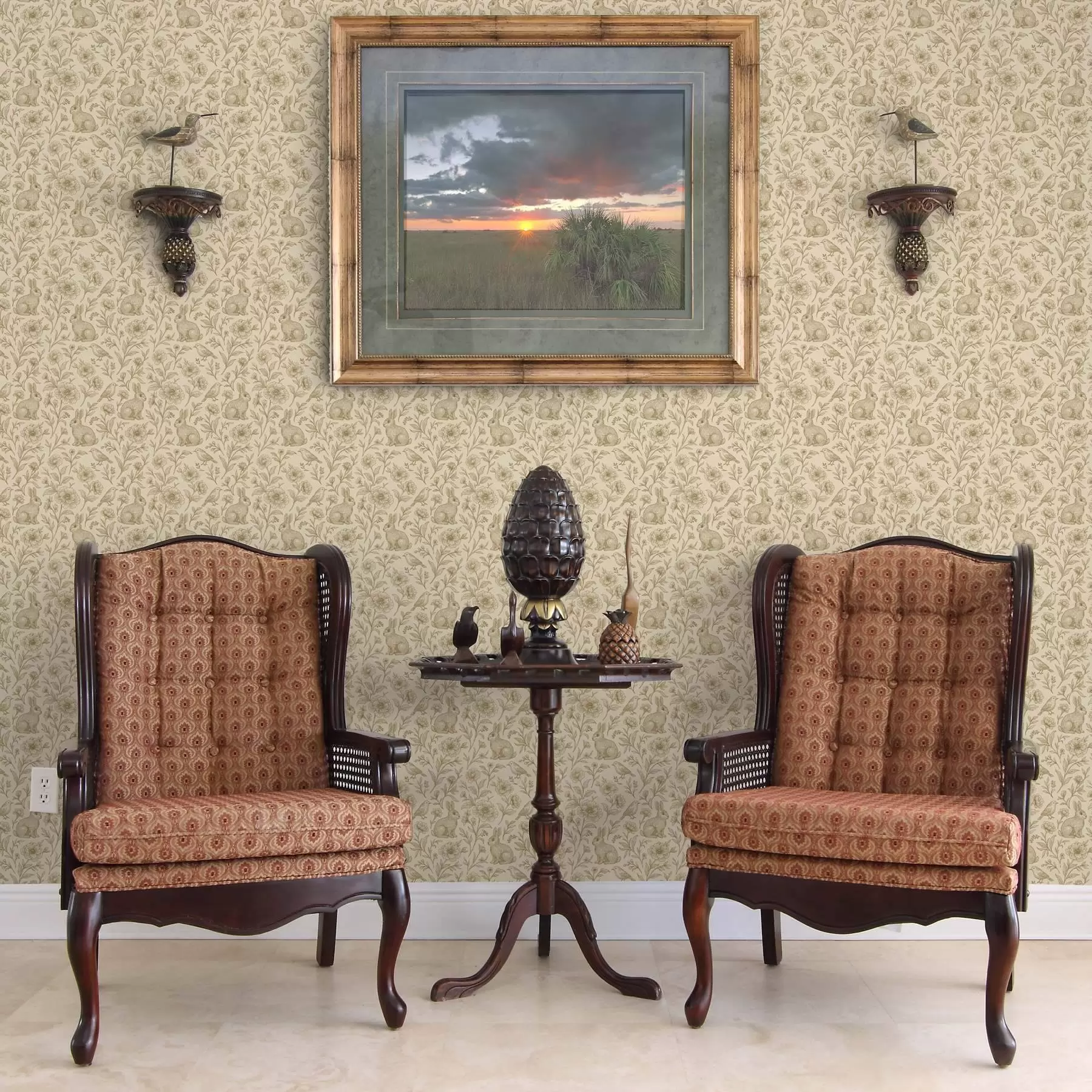 Fototapetes Truši un putni ziedu rakstā a00571