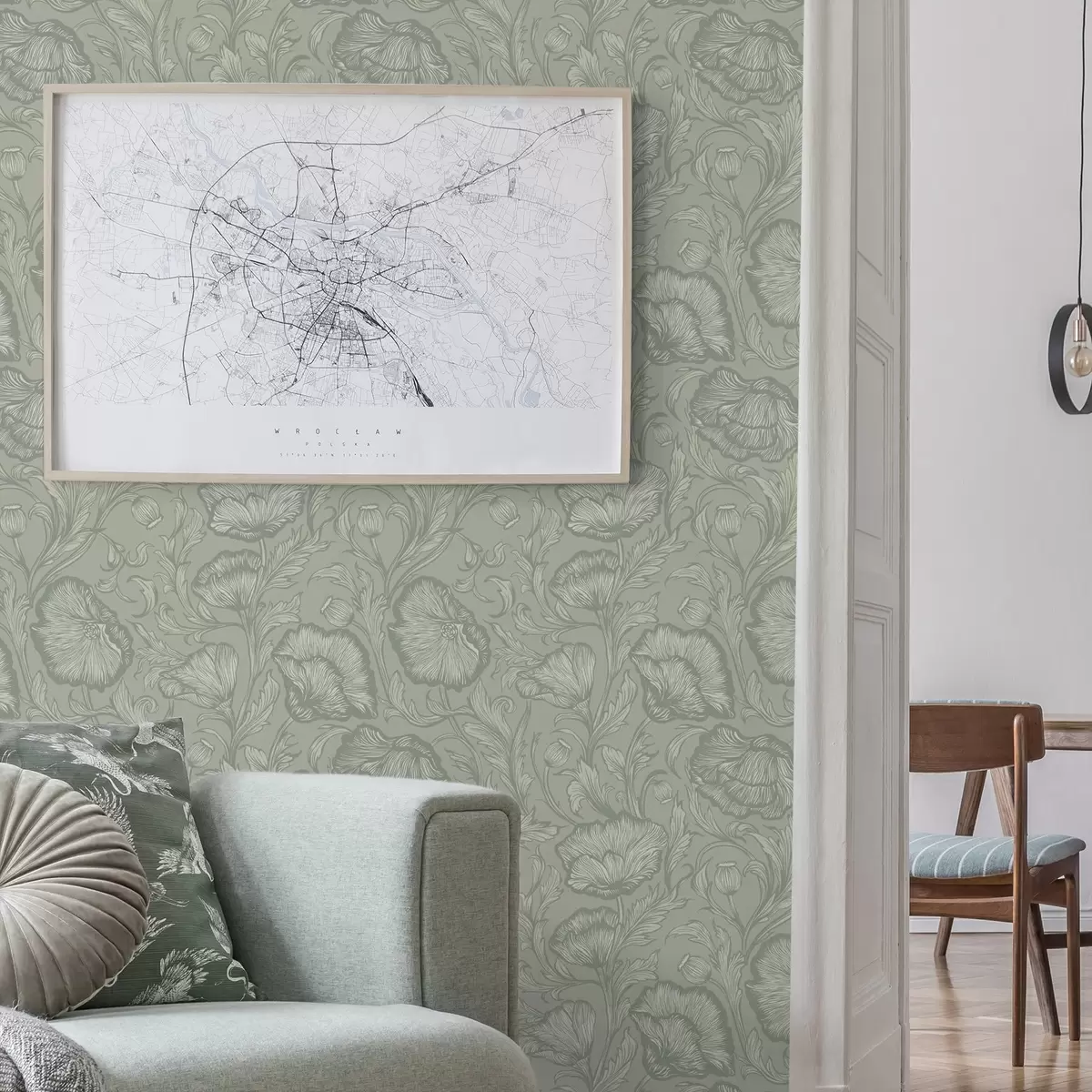 Tapetes Līniju mākslas magones uz pelēkzaļa fona a00572v1