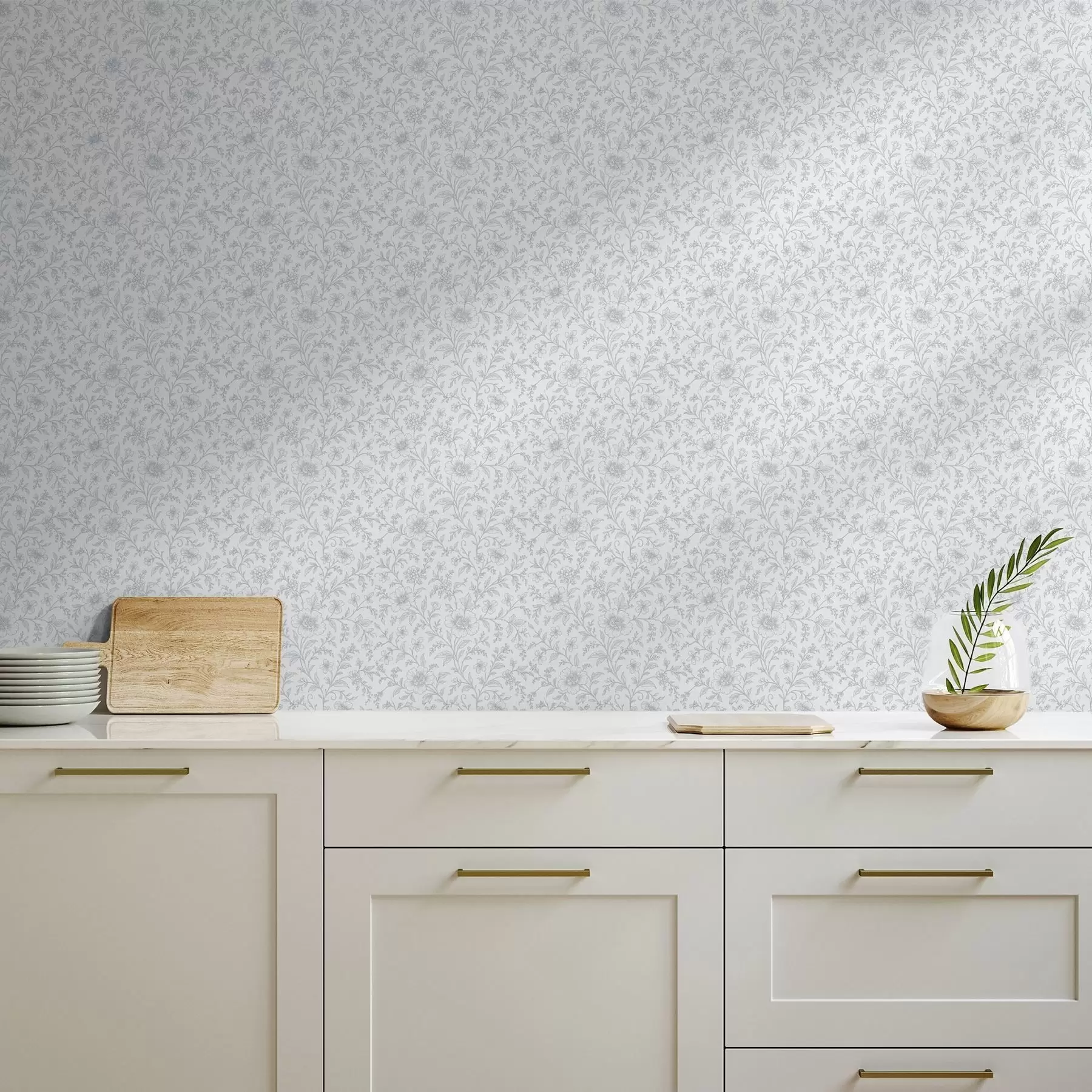 Fototapetes Smalki zili ziedi uz smalkas baltas krāsas fona a00576