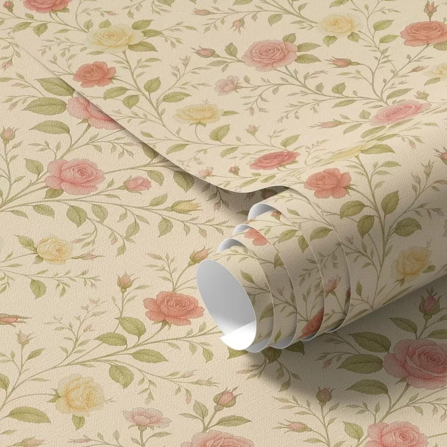 Fototapetes Vintage rozes persiku un dzeltenā krāsā uz krēmkrāsas fona a00577