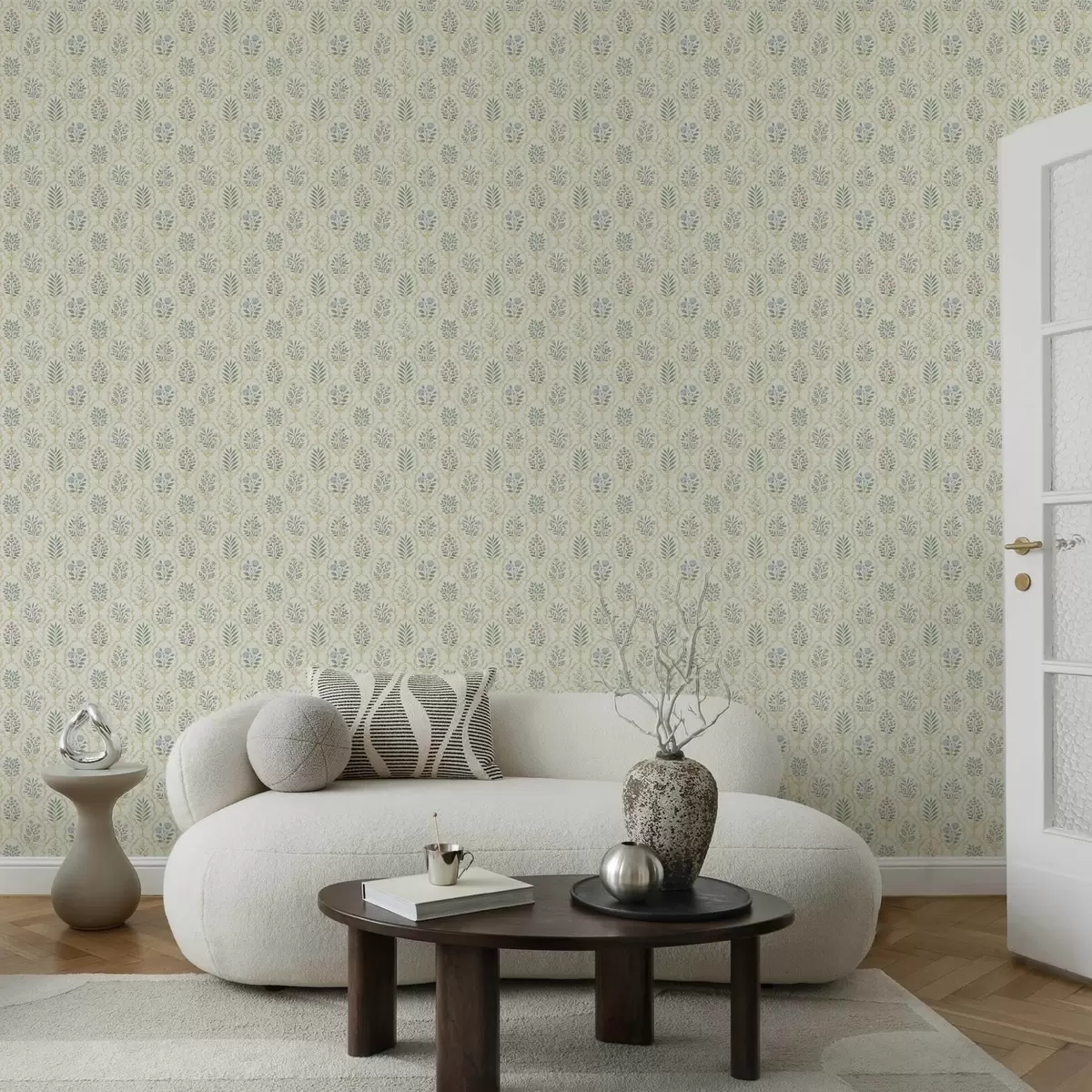 Tapetes Botāniski medaljoni režģī, pasteļtoņos a00579