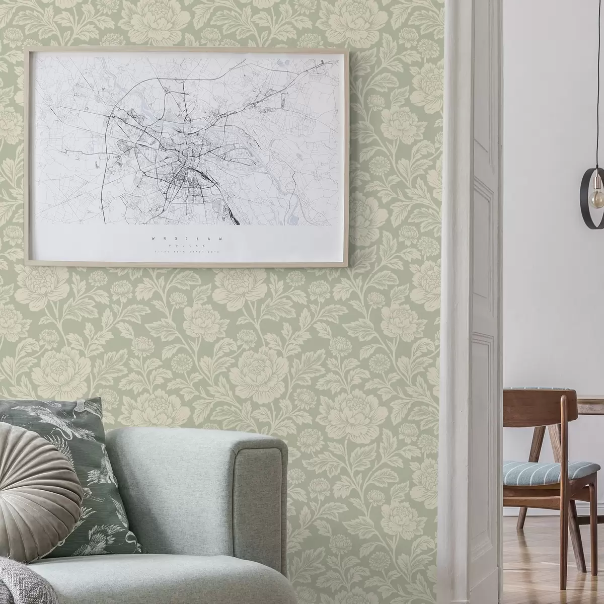 Tapetes Lielas līniju mākslas peonijas uz salvijas fona a00582