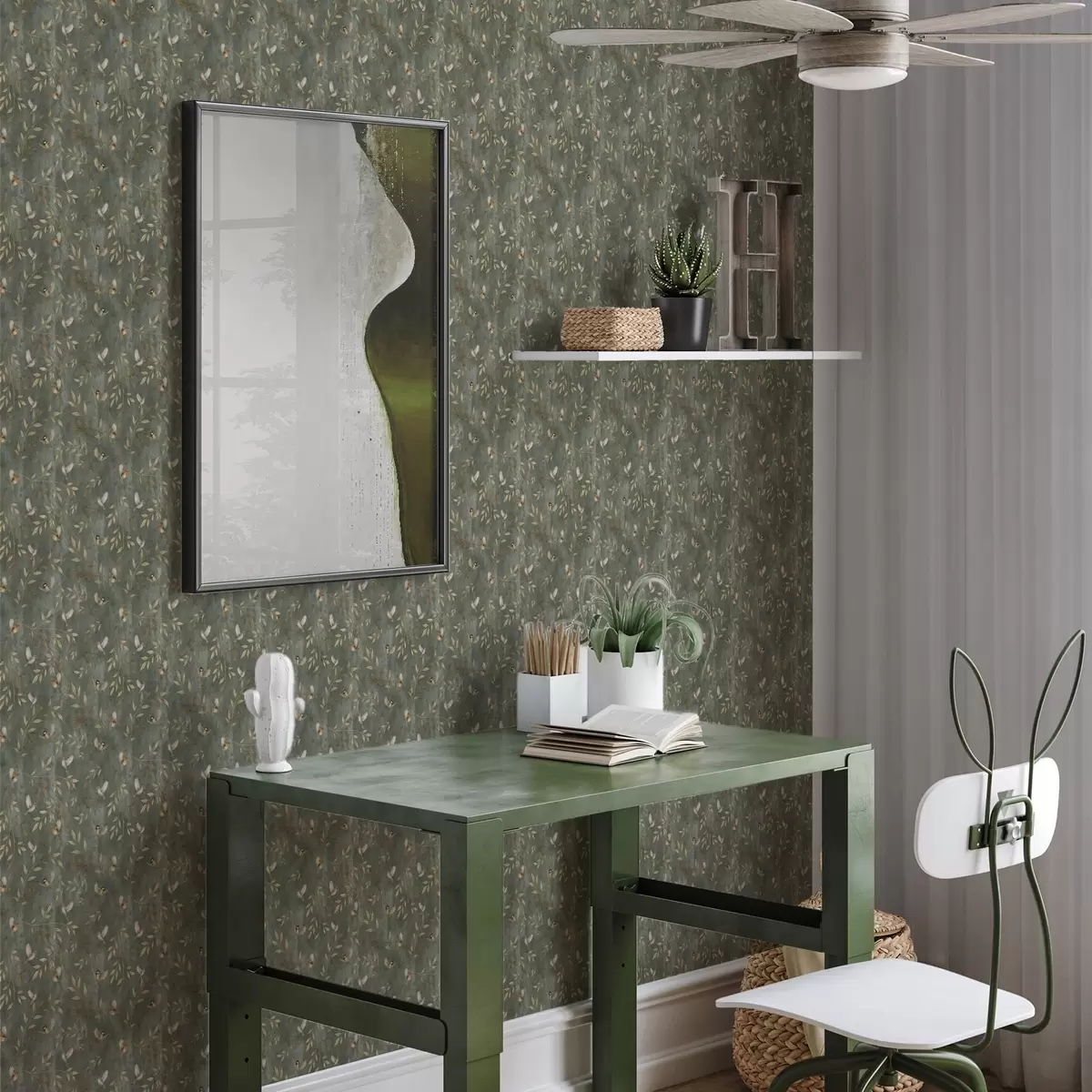 Tapetes Putni oranžā lapotnē uz tumši zaļa fona a00591