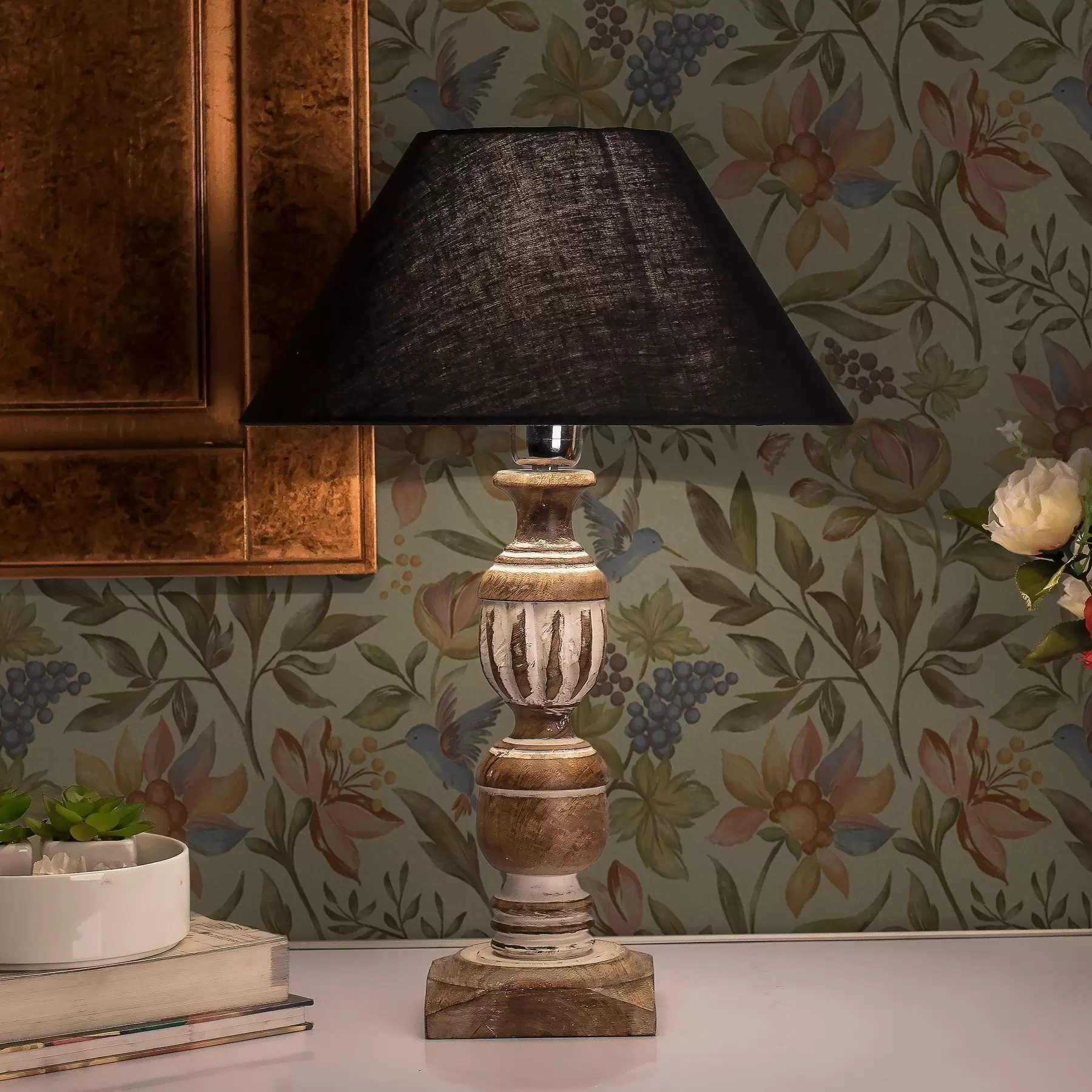 Fototapetes Vintage ziedi un putni ar vīnogām uz olīvu fona a00594