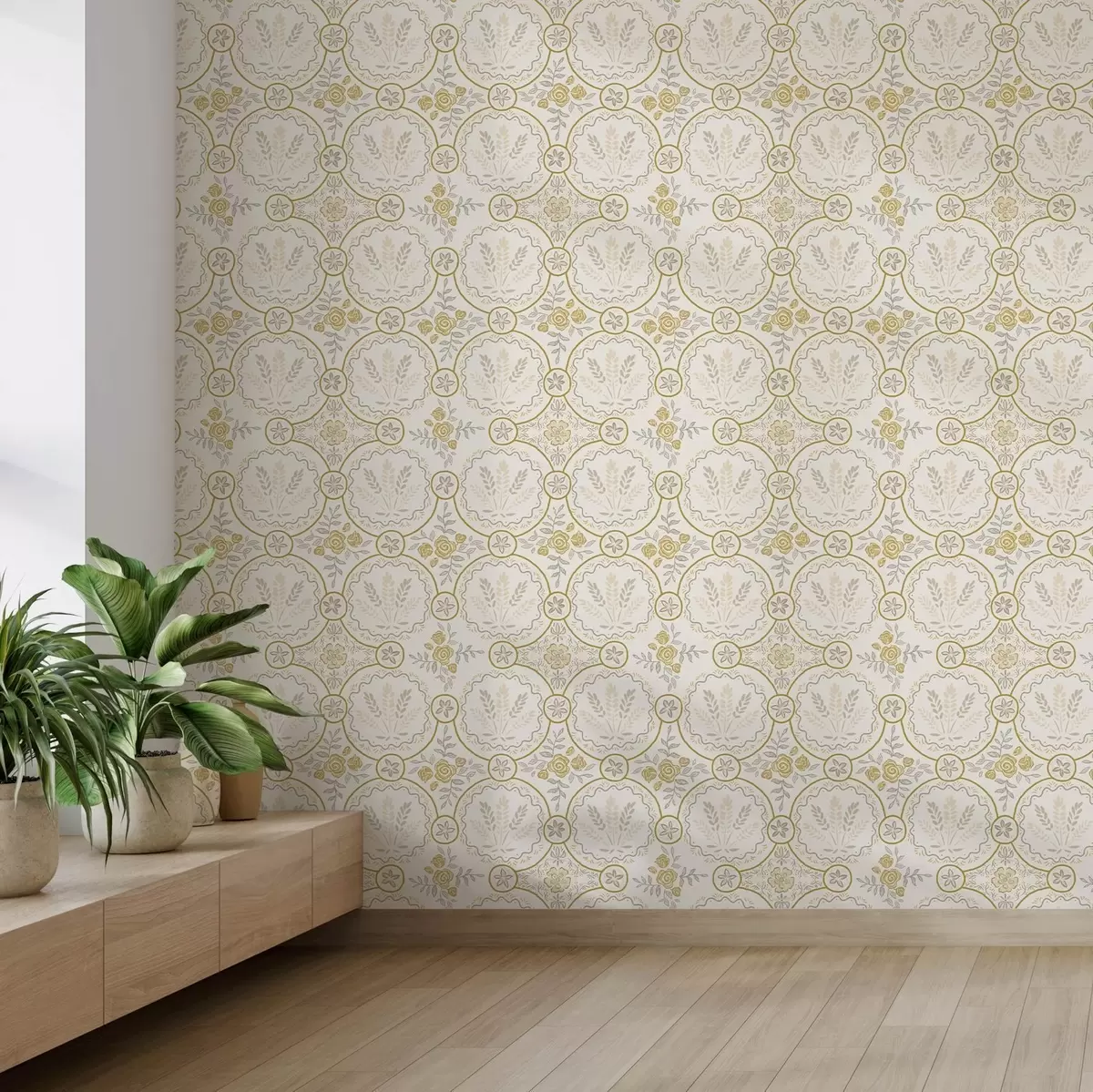 Tapetes Retro ornamenti ar kviešiem un rozēm a00595