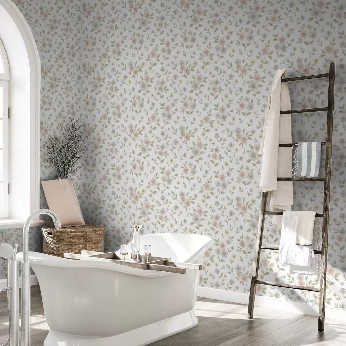 Tapetes Mazie akvareļu ziedi pasteļtoņos uz balta fona a00596v1