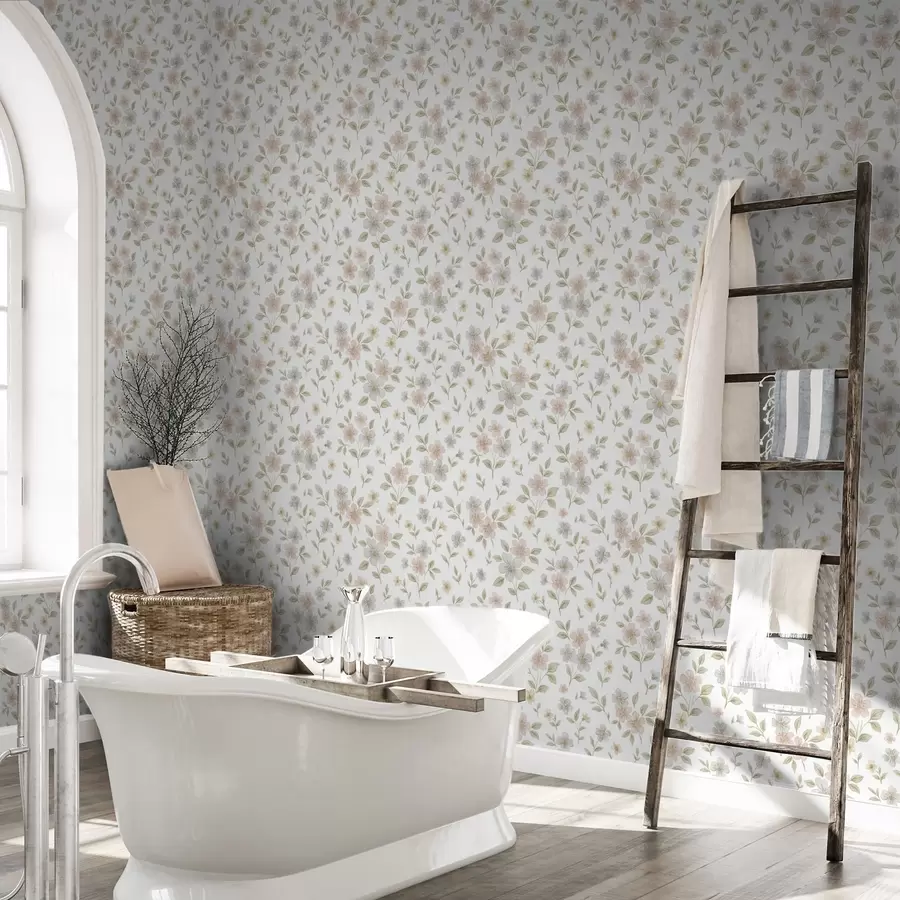 Fototapetes Mazie akvareļu ziedi pasteļtoņos uz balta fona a00596v1