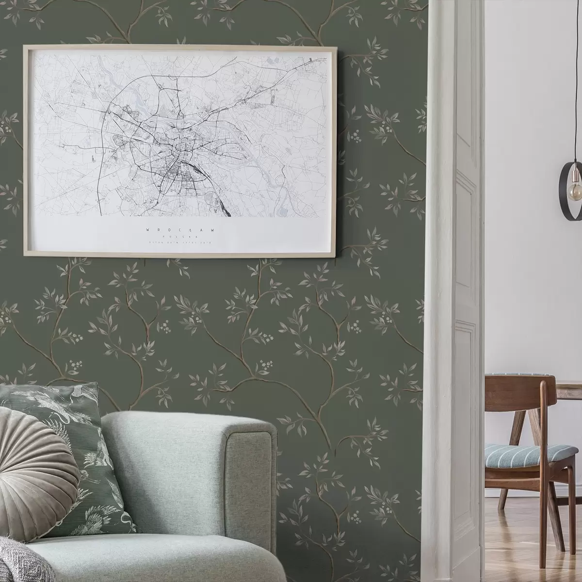 Tapetes Delikāti lapu zari uz tumši zaļa fona a00597