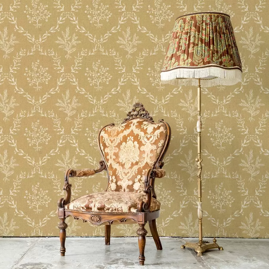 Fototapetes Baltas zāļu un ziedu vainagi uz sinepju fona a00599