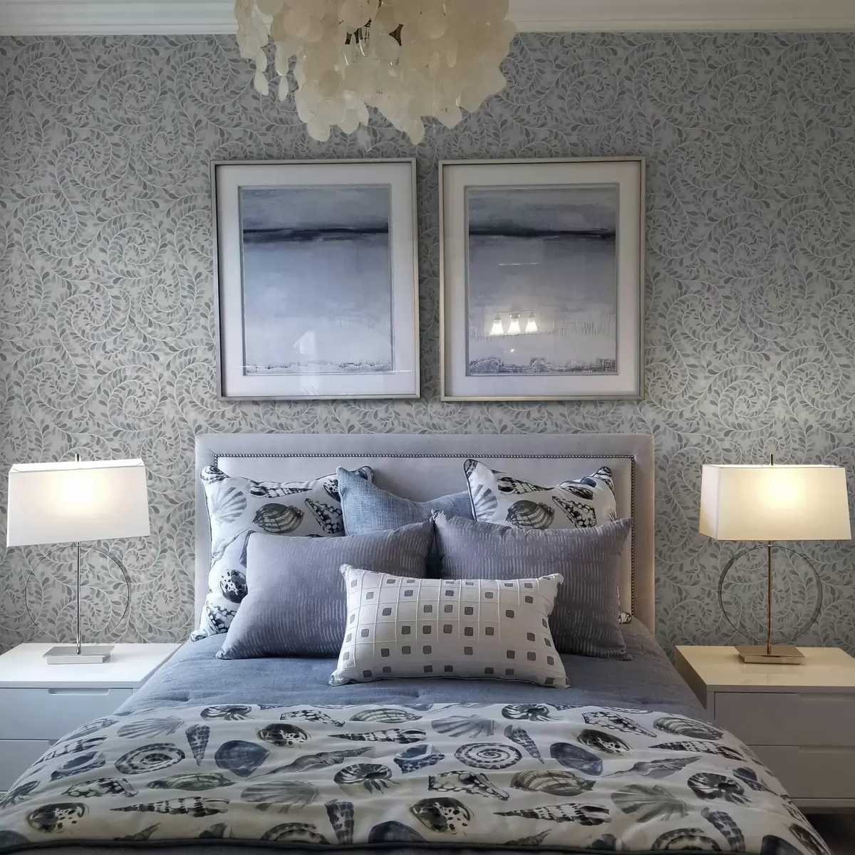 Tapetes Spirālveida lapas zils-pelēks-zaļā krāsu gamā a00602