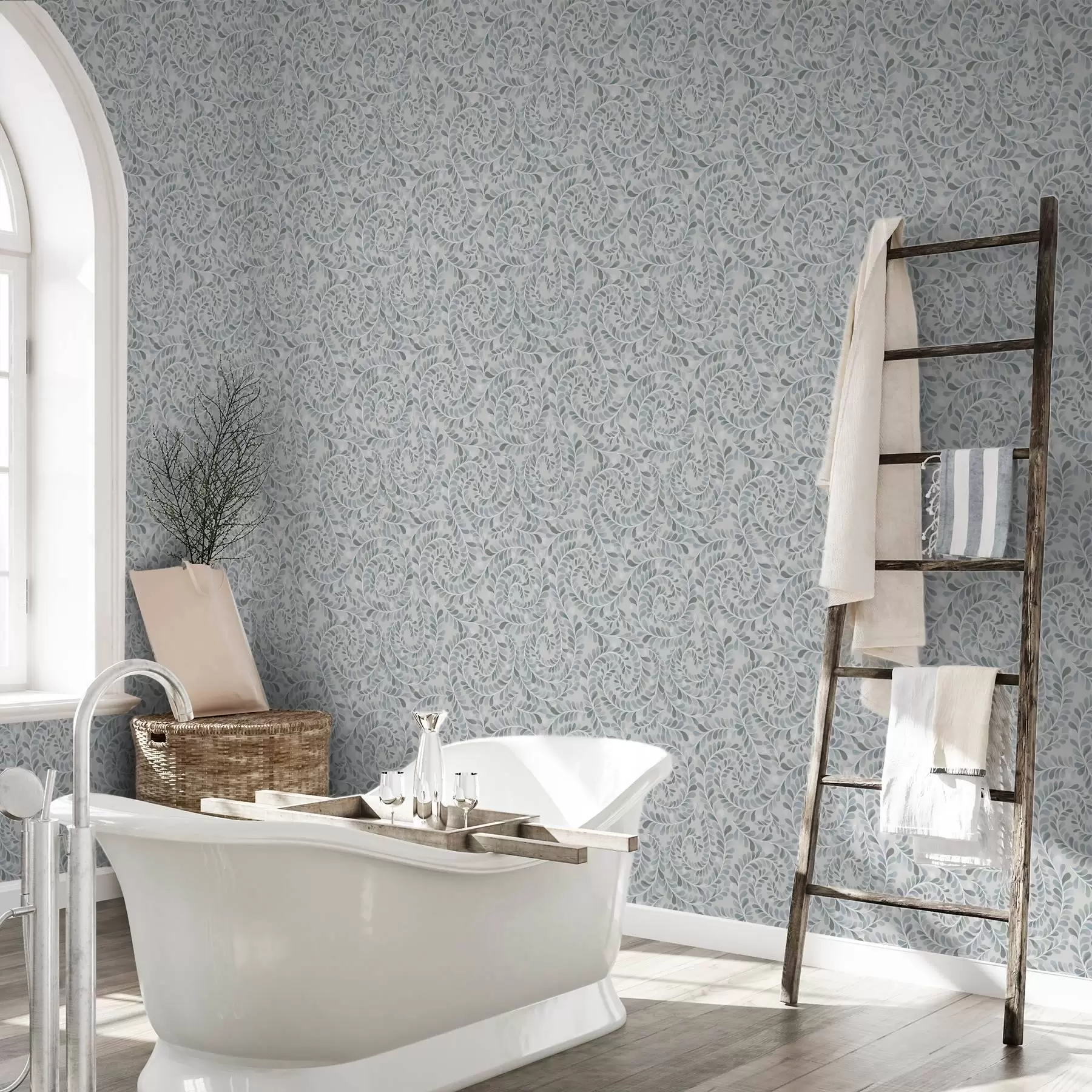 Fototapetes Spirālveida lapas zils-pelēks-zaļā krāsu gamā a00602