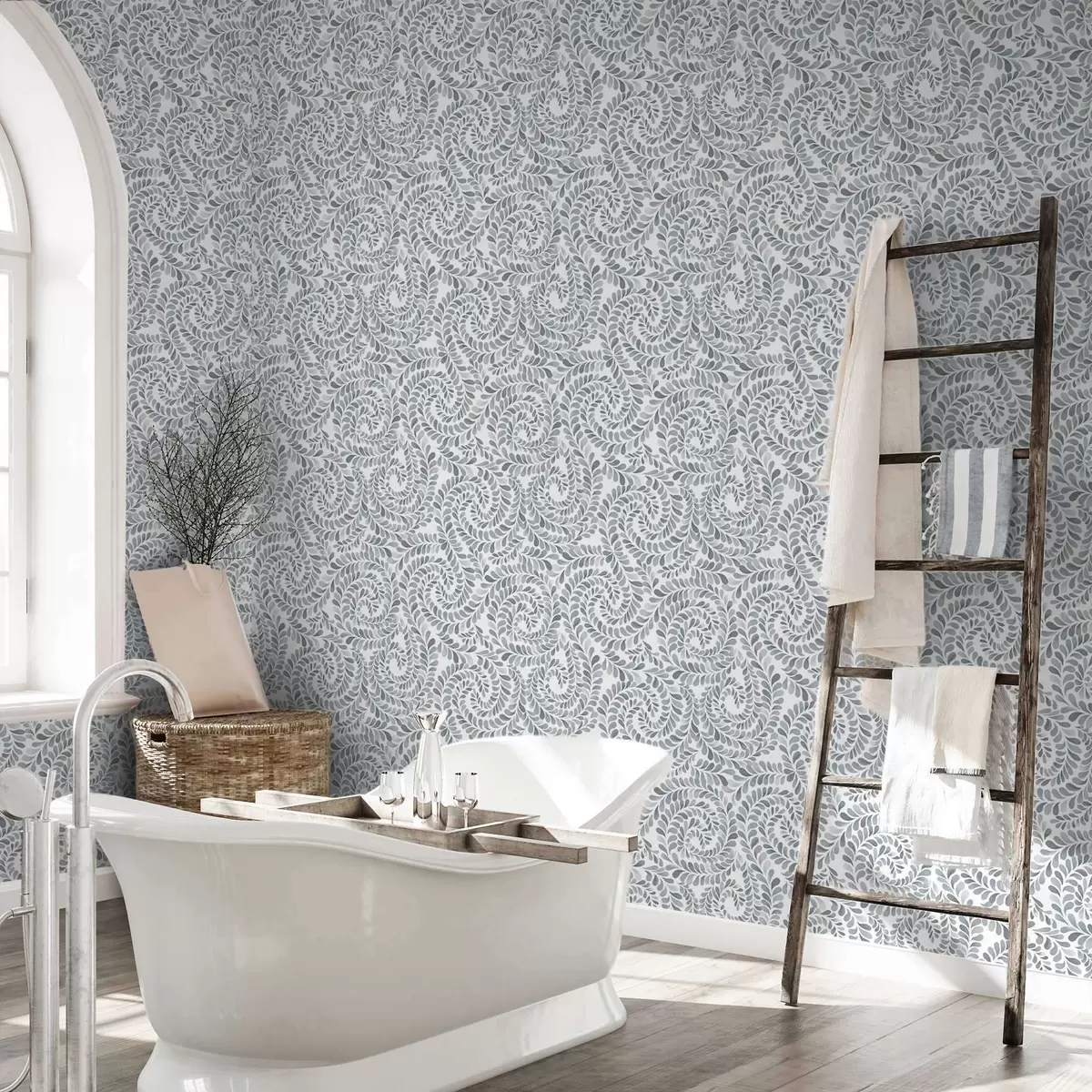 Tapetes Lapainas spirāles vēsās pelēkā un zilā toņos a00602v1