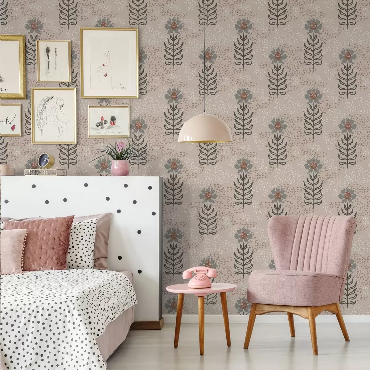 Tapetes Stilizēti ziedi un sēklas uz siltā smilškrāsā fona a00604