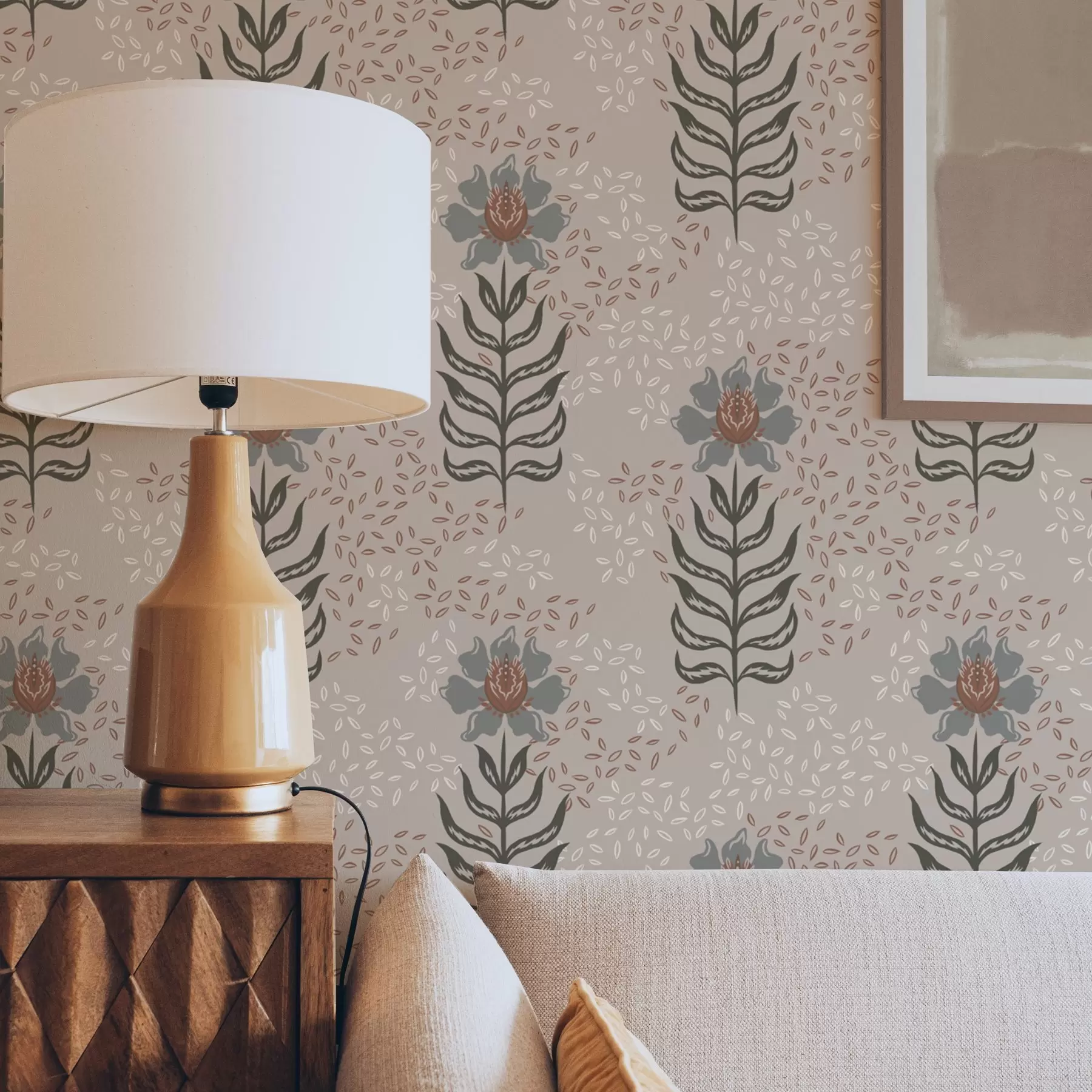 Fototapetes Stilizēti ziedi un sēklas uz siltā smilškrāsā fona a00604