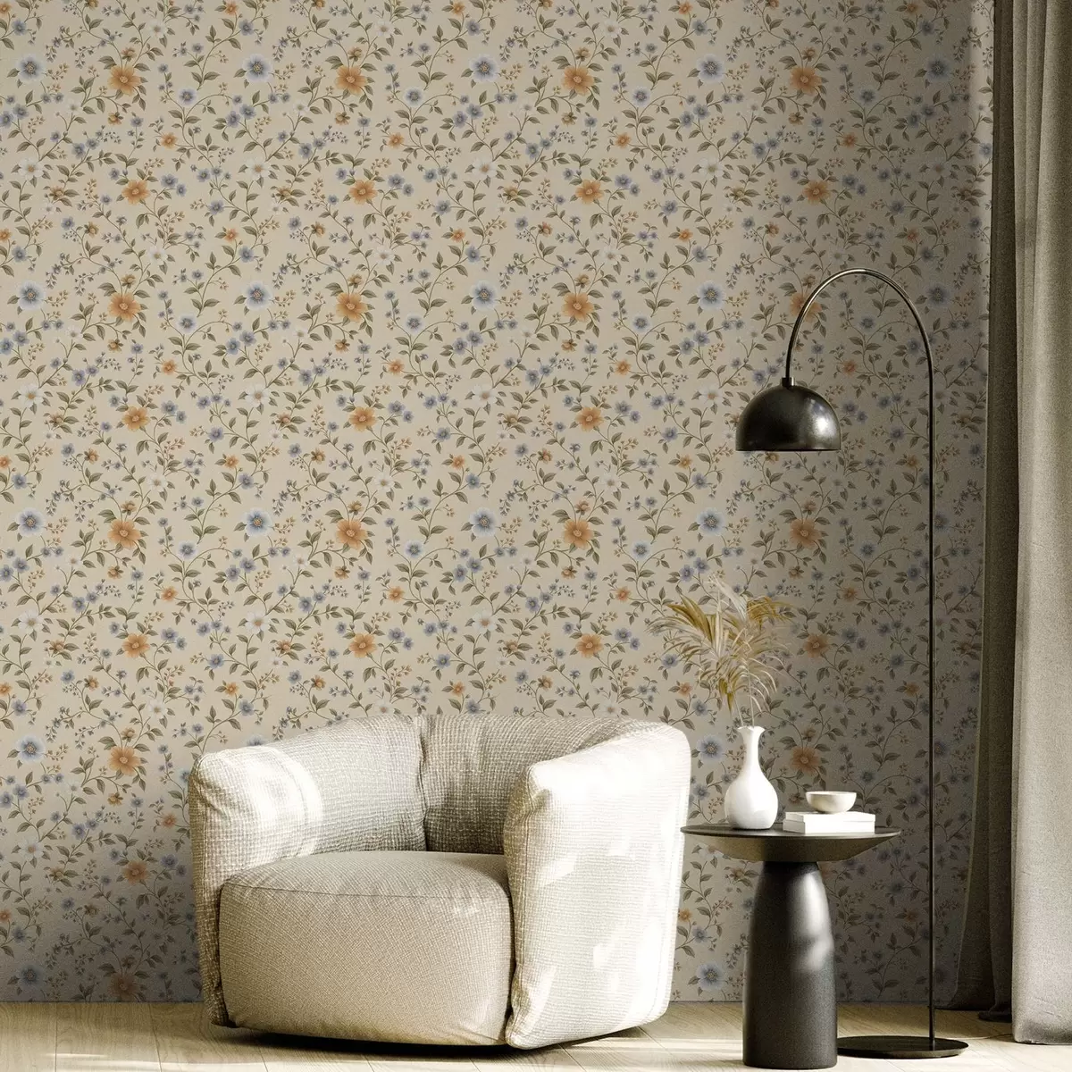 Tapetes Ziedu zari ar ziliem un persiku krāsas ziediem a00575