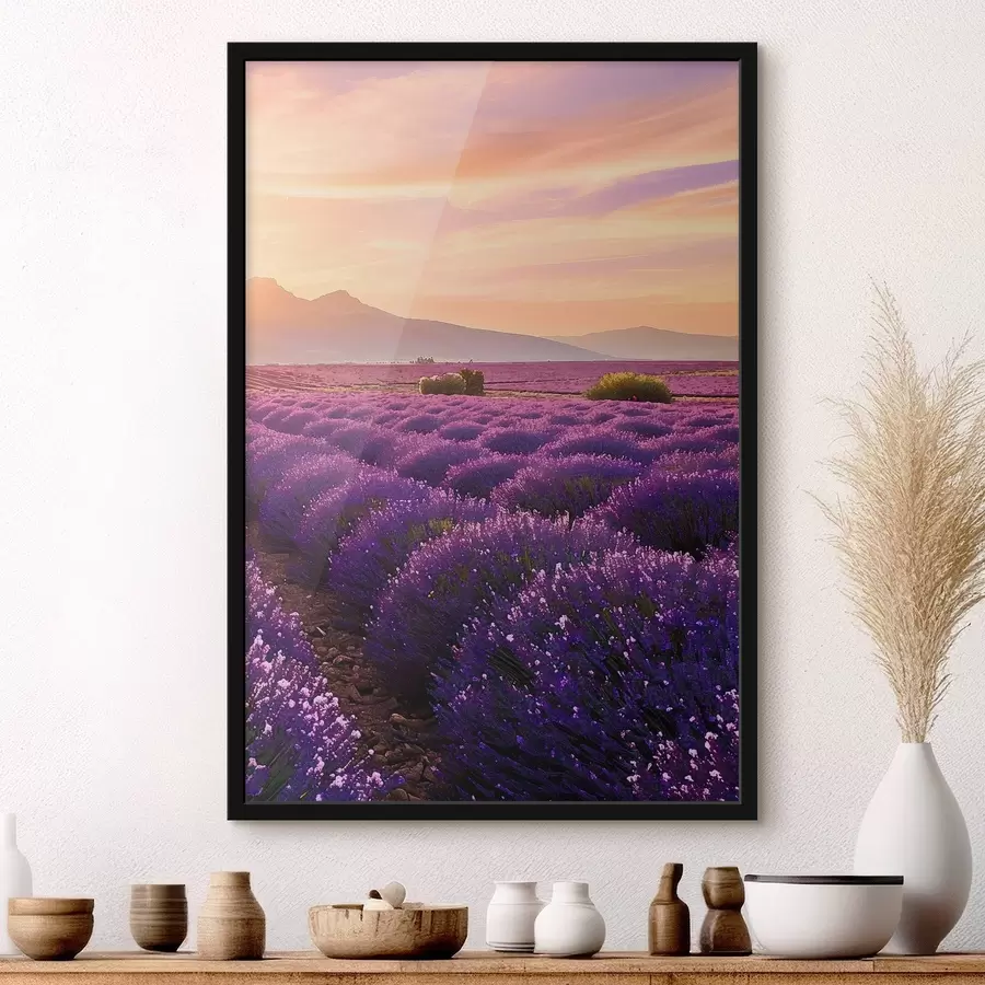 Fototapetes Lavanda uz kalnu saulrieta fona f45664