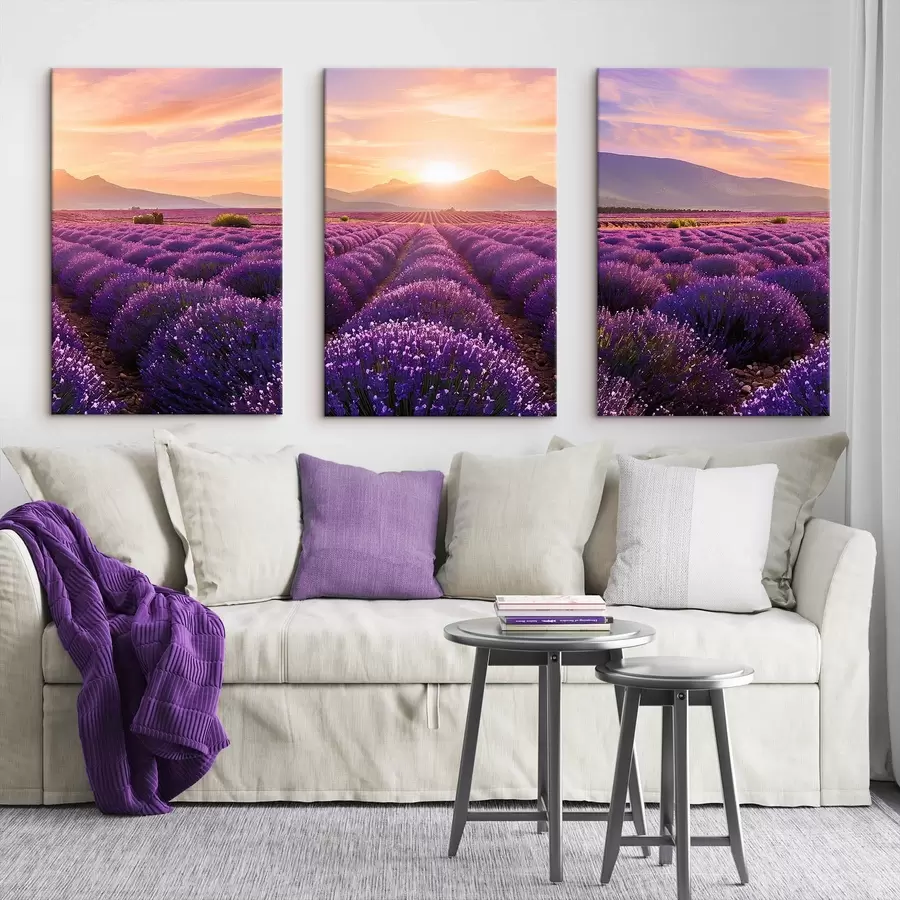 Glezna Saulriets lavandas laukā m00785