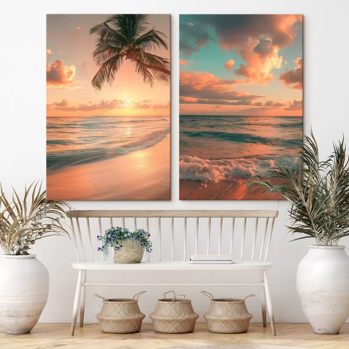 Glezna Saulriets jūras krastā ar skatu uz viļņiem m00787