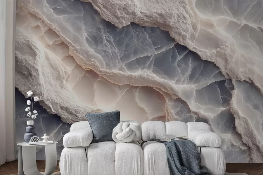 Fototapetes Eleganta abstrakcija marmora slāņu un minerālu stilā zilā-bēšā krāsā w09408