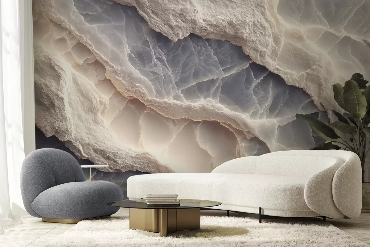 Fototapetes Eleganta abstrakcija marmora slāņu un minerālu stilā zilā-bēšā krāsā w09408