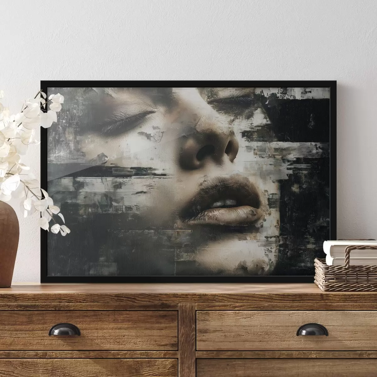 Plakāts Abstrakts sievietes portrets ar glitch efektu un tekstūrām f45873