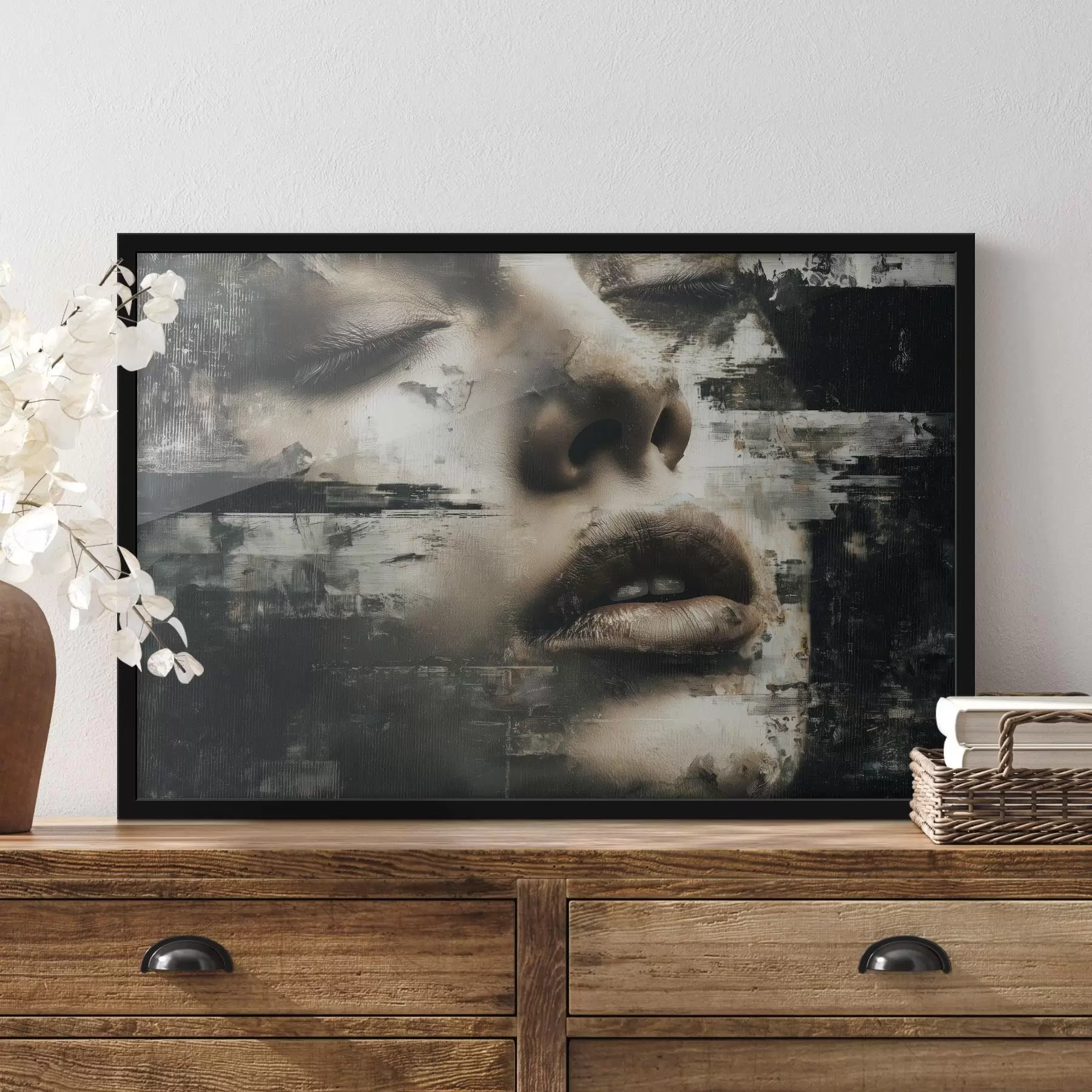 Fototapetes Abstrakts sievietes portrets ar glitch efektu un tekstūrām f45873