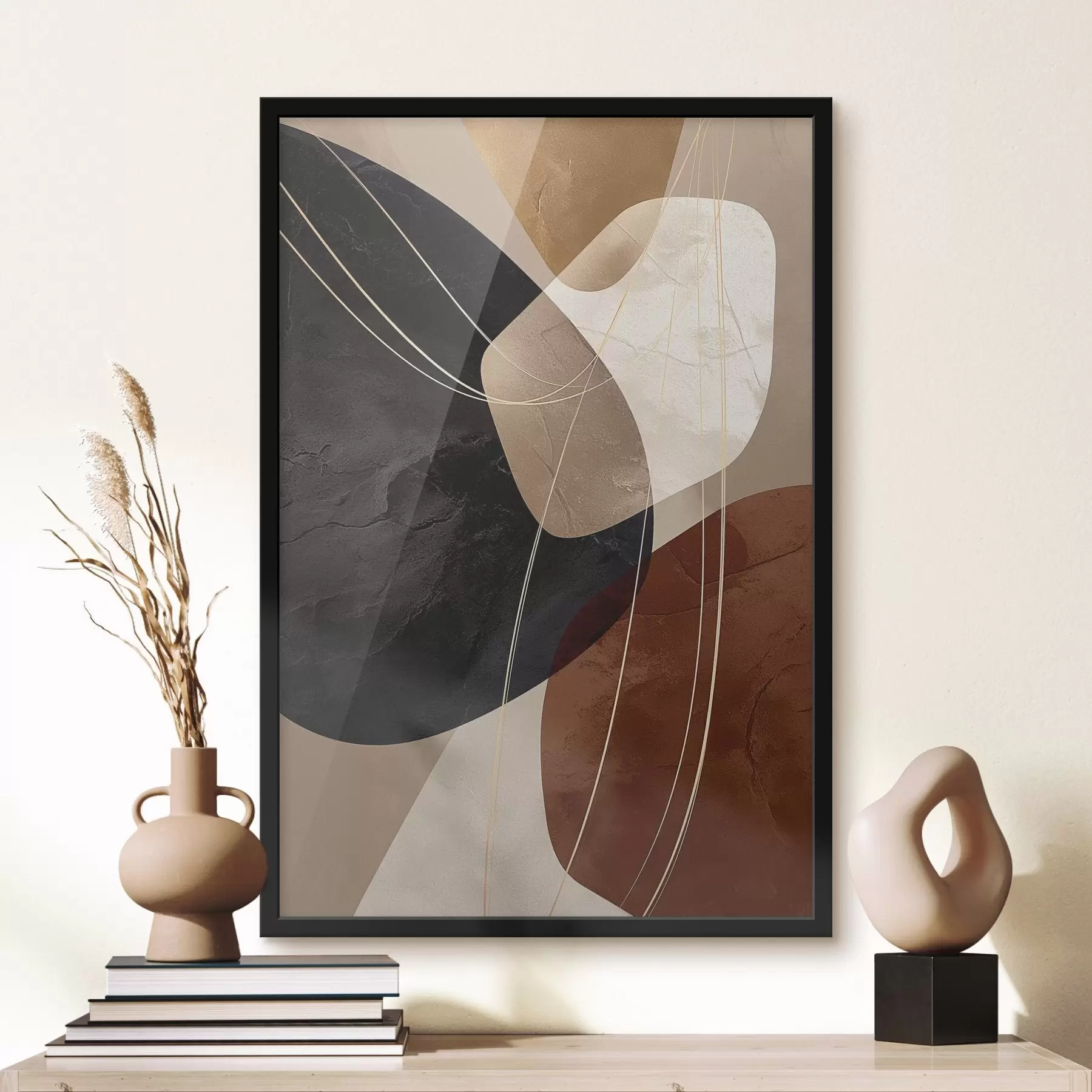 Fototapetes Ģeometriskas formas siltā krāsu gamā, smalkas līnijas f45879