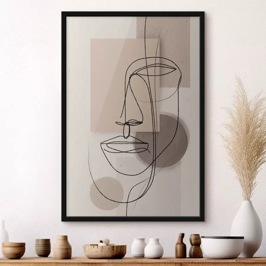 Fototapetes Līniju portrets uz smilškrāsas ģeometriskām figūrām f45886