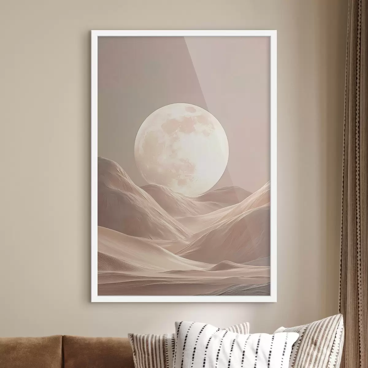 Plakāts Mēness virs smilšainām kāpām rozā toņos f45892
