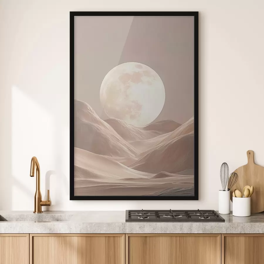 Fototapetes Mēness virs smilšainām kāpām rozā toņos f45892