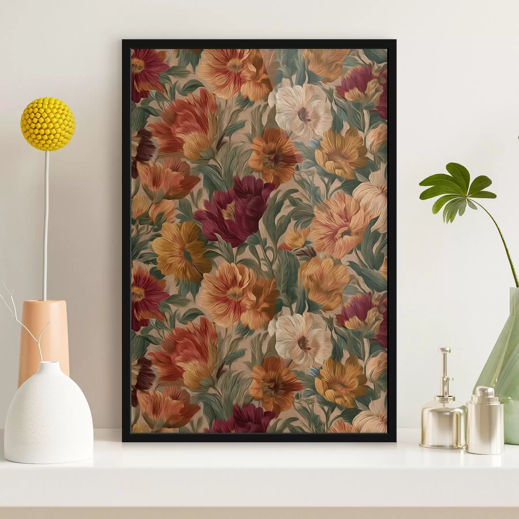 Fototapetes Vintage ziedu raksts siltā krāsu gamā f45896