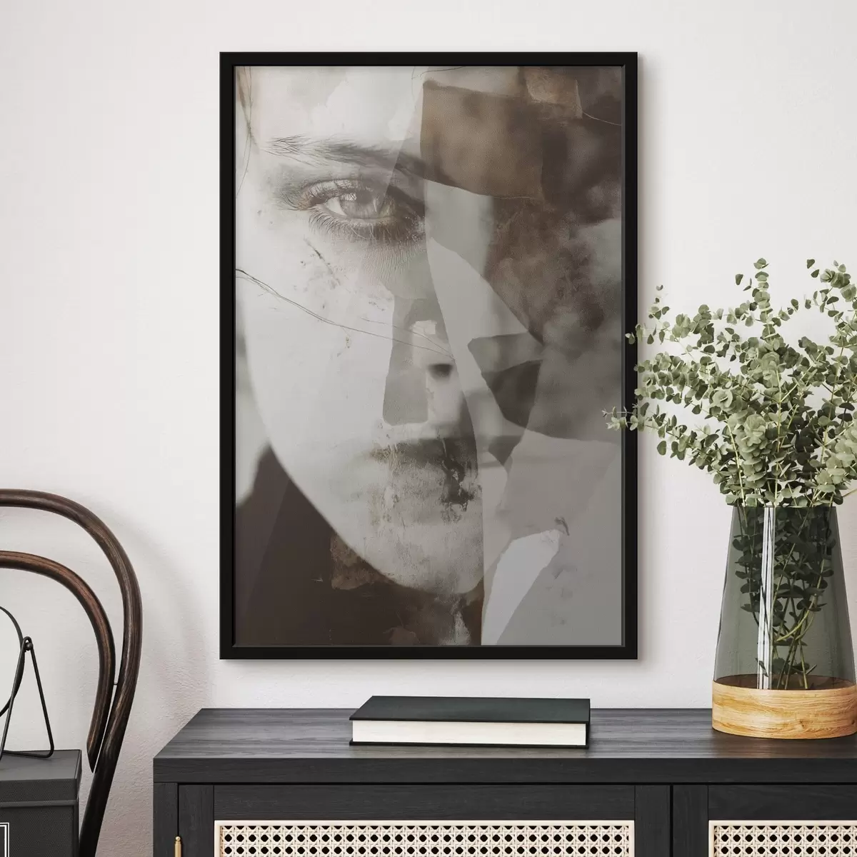 Plakāts Abstrakts portrets sēpijas krāsā, tekstūras un plankumi f45897
