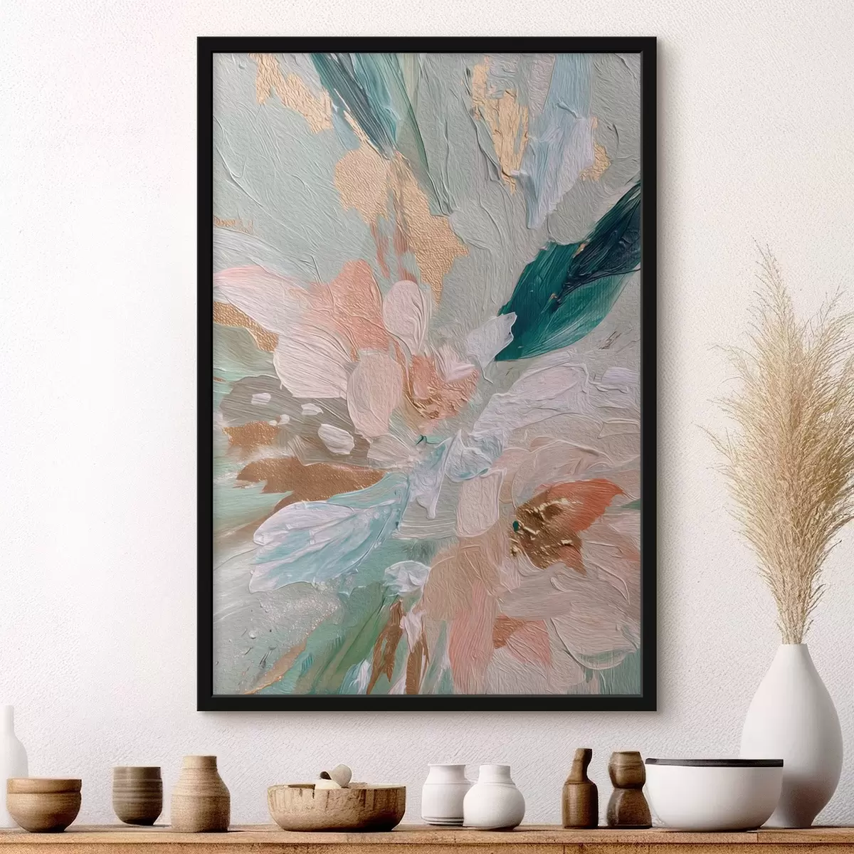 Plakāts Pastelkrāsas ziedu triepieni ar dzelteniem plankumiem f45899