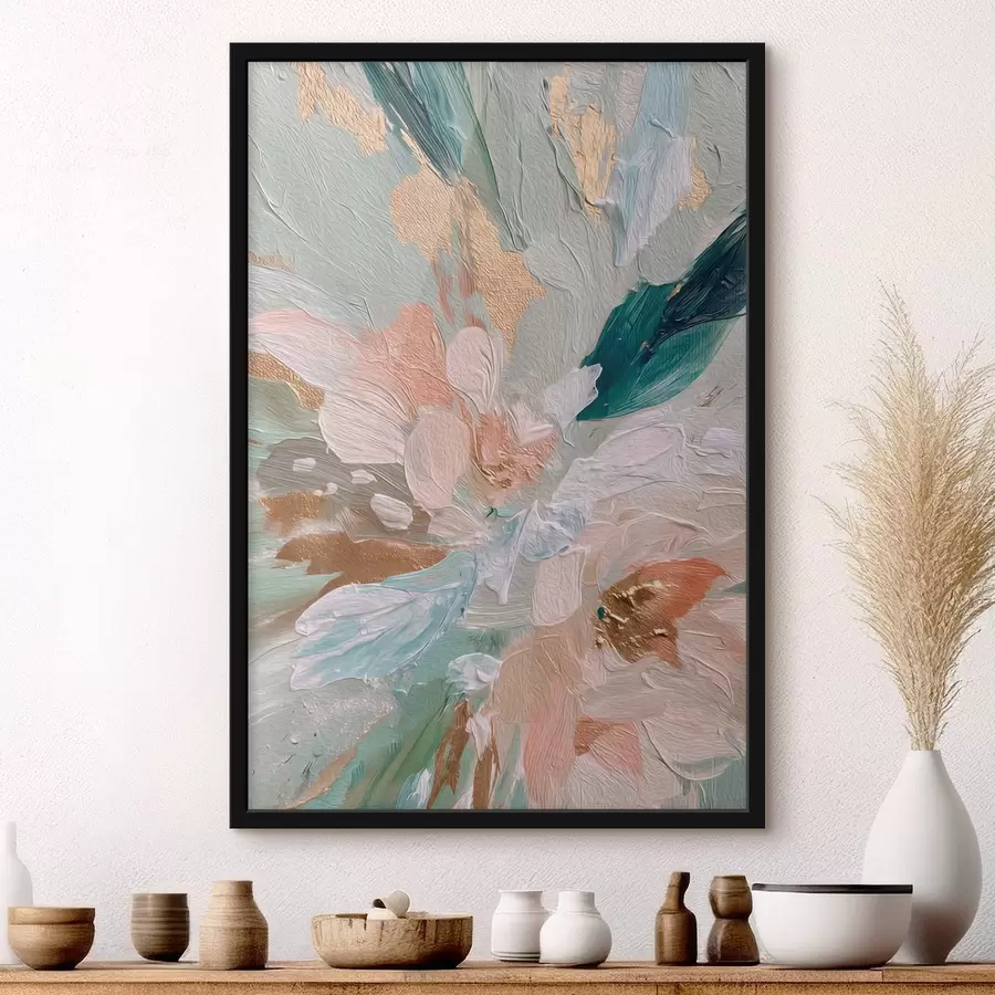 Fototapetes Pastelkrāsas ziedu triepieni ar dzelteniem plankumiem f45899