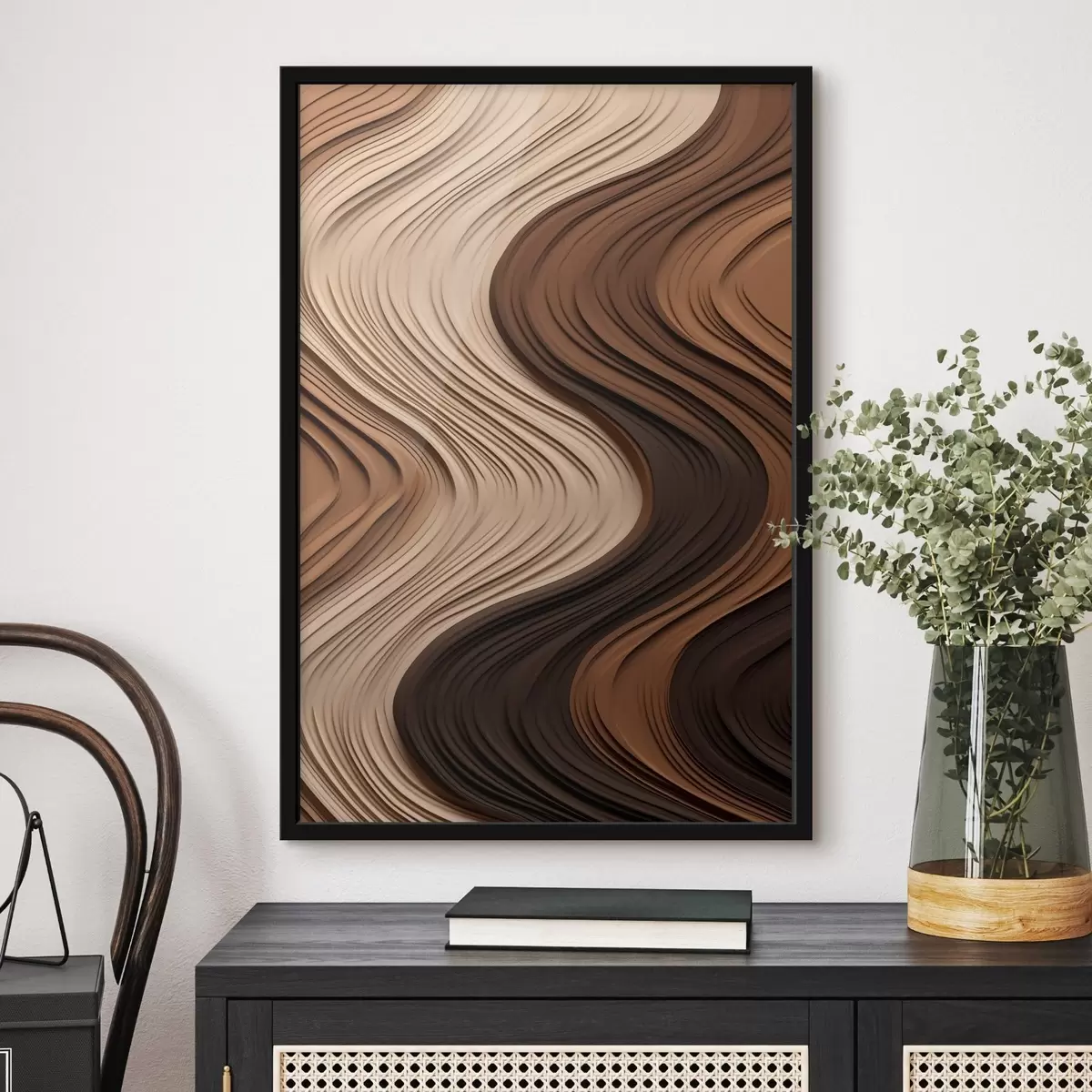 Plakāts Vertikālas viļņveida līnijas siltā smilškrāsā-brūnā tonī f45905