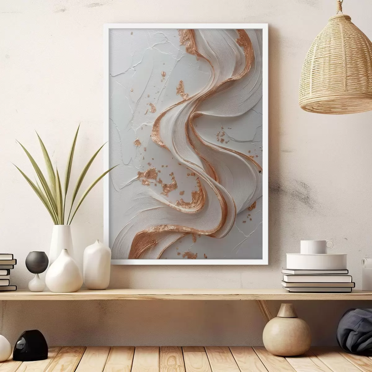 Plakāts Baltas un dzeltenas teksturētas līnijas ar metāliskiem akcentiem f45906