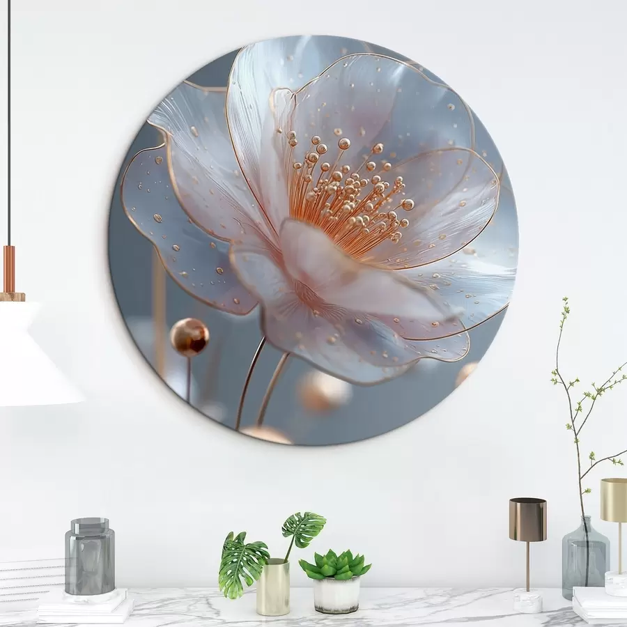 Glezna Caurspīdīgs zieds ar vara putekšņiem uz zila fona r45880