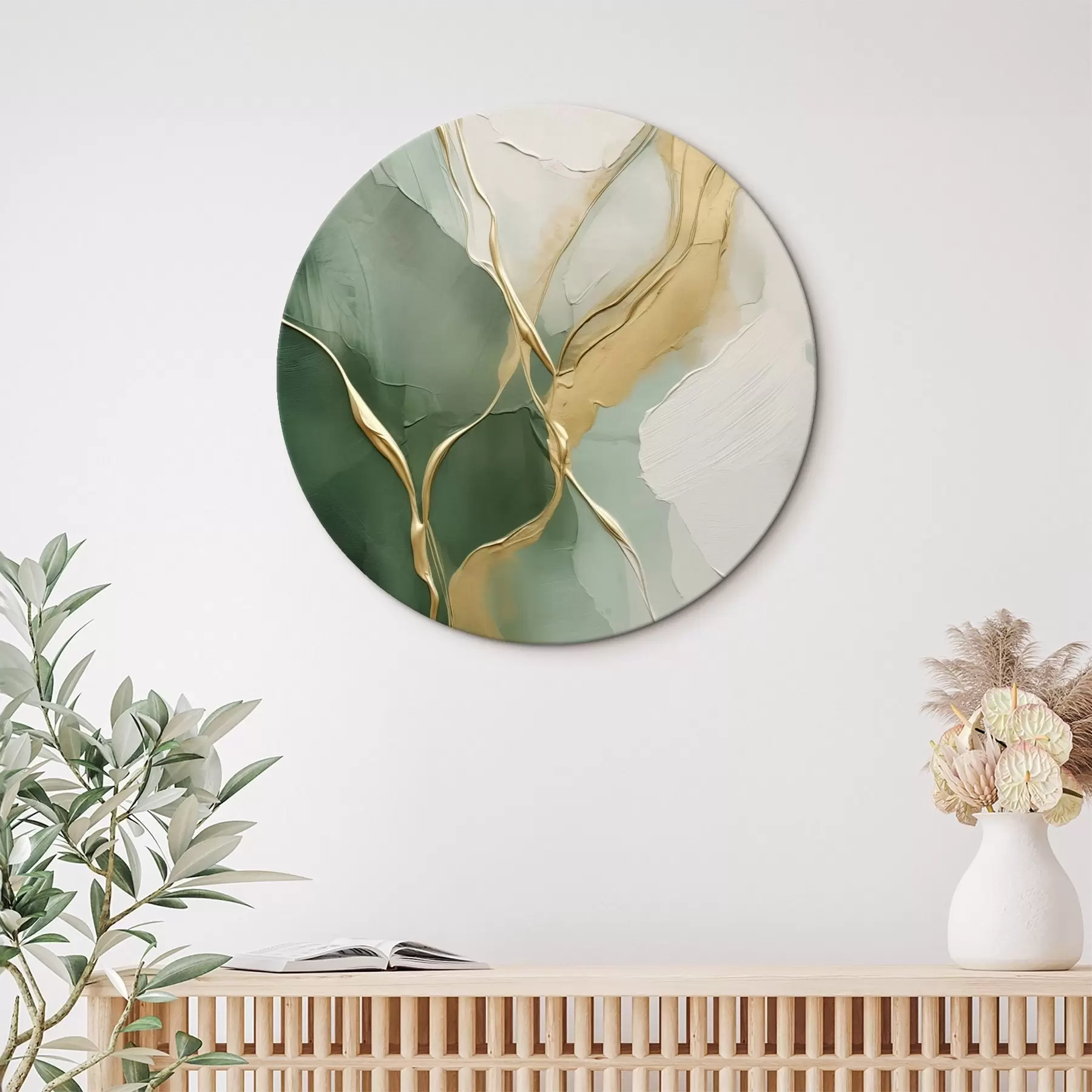 Glezna Smaragda krāsas krēma abstrakcija ar dzeltenām straumītēm r45887