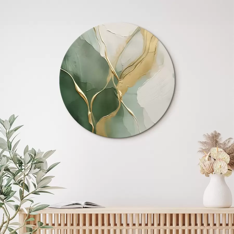 Glezna Smaragda krāsas krēma abstrakcija ar dzeltenām straumītēm r45887