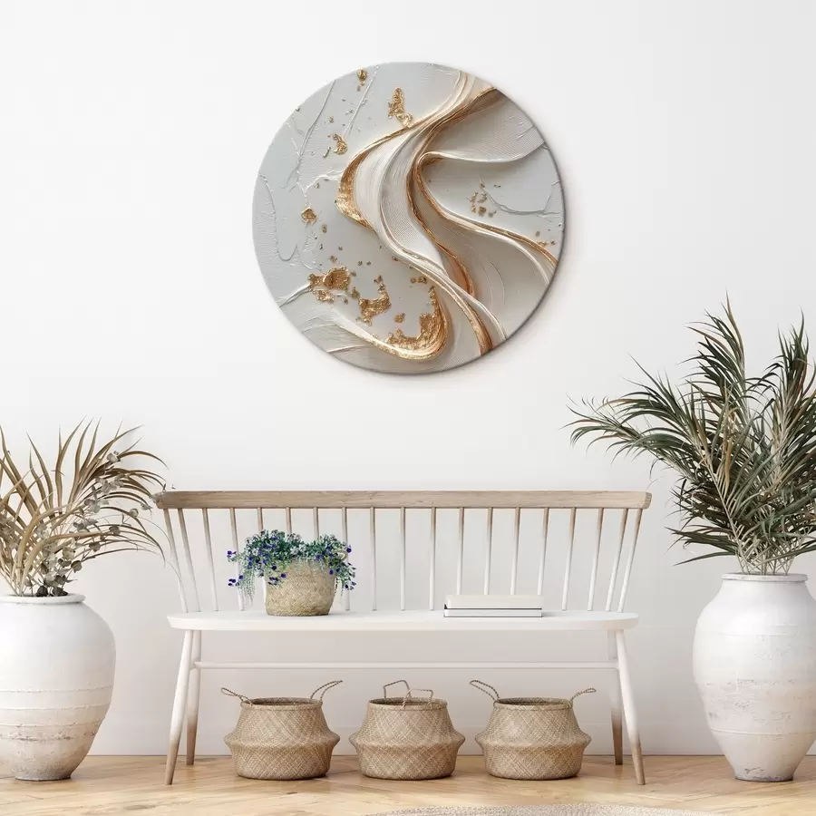 Glezna Baltas un dzeltenas teksturētas līnijas ar metāliskiem akcentiem r45906