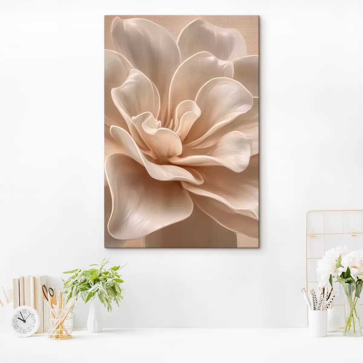 Glezna Liels krēmkrāsas zieds, mīksti ziedlapiņas makro s45874