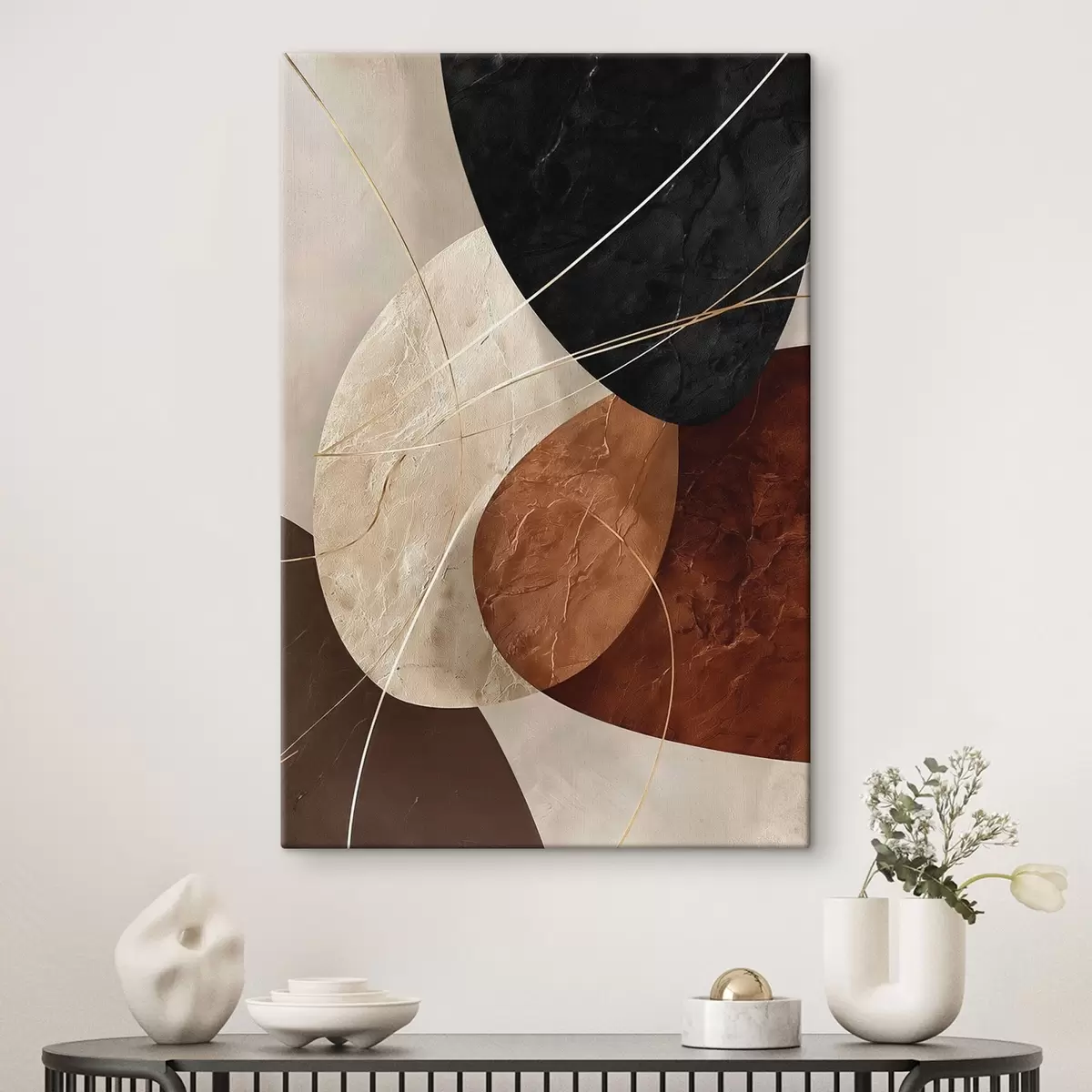 Glezna Ģeometriski ovāli smilškrāsas-karameles toņu paletē s45878