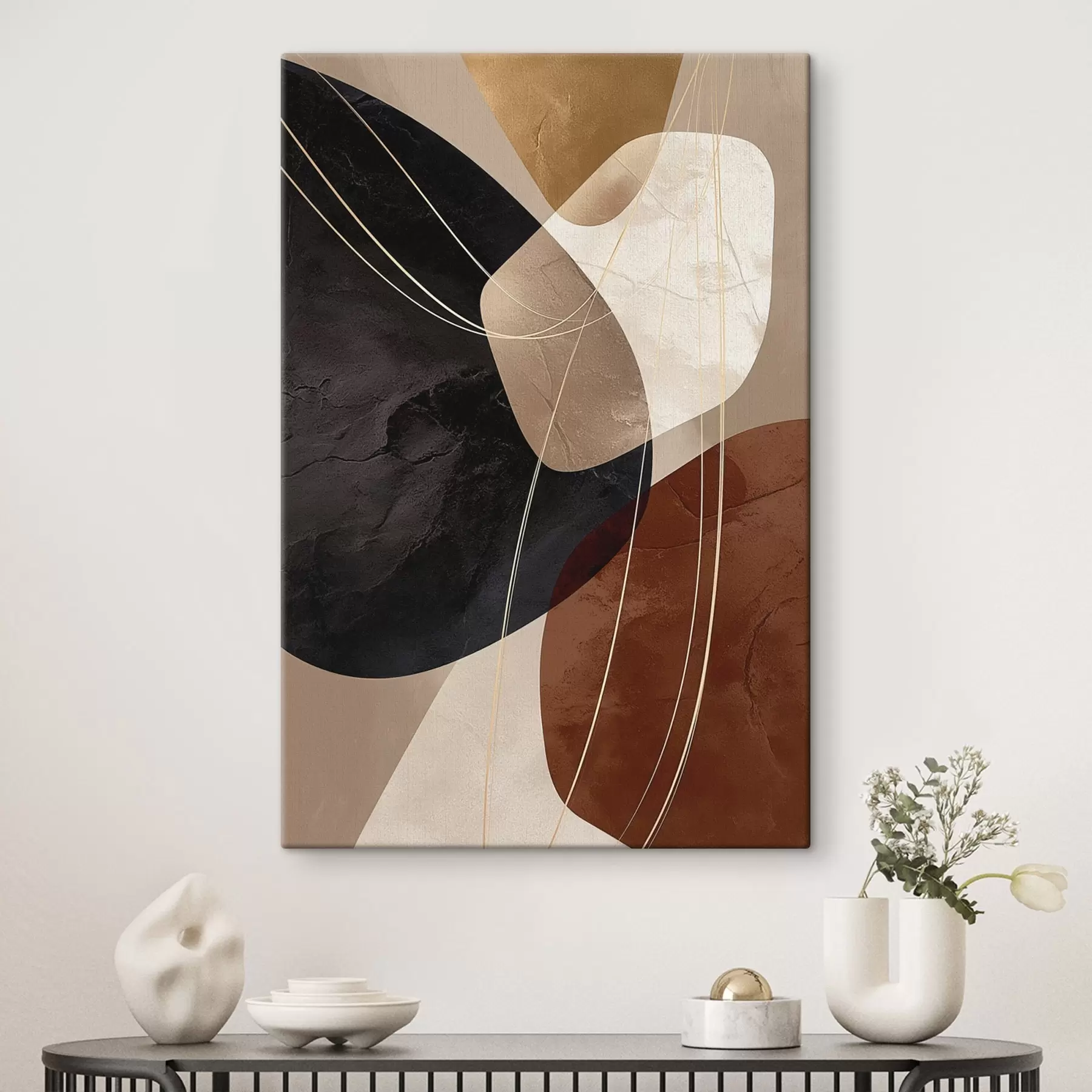 Glezna Ģeometriskas formas siltā krāsu gamā, smalkas līnijas s45879