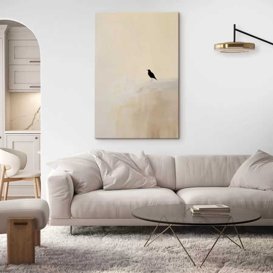 Glezna Vientuļš putns uz siltā smilškrāsas fona s45882
