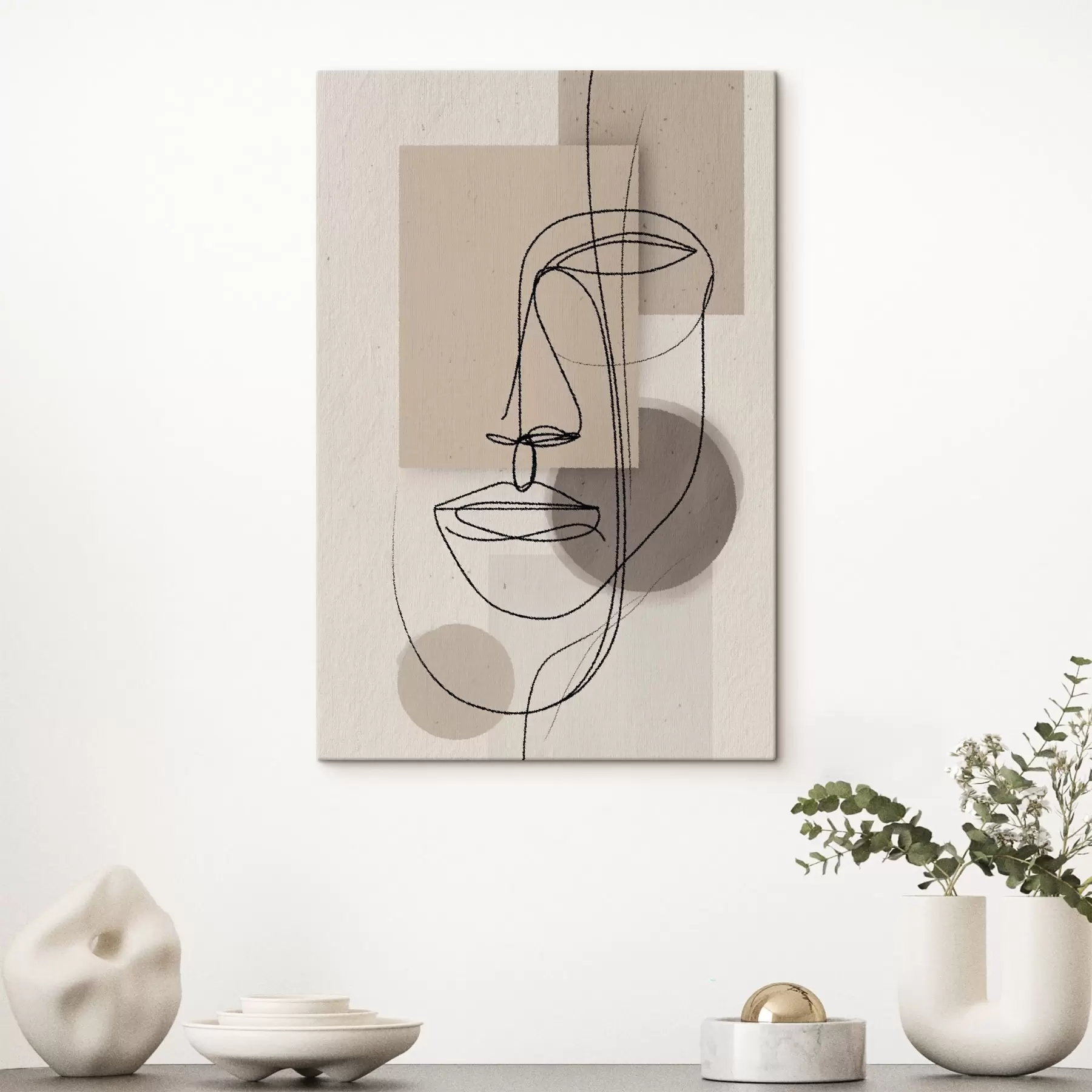 Glezna Līniju portrets uz smilškrāsas ģeometriskām figūrām s45886