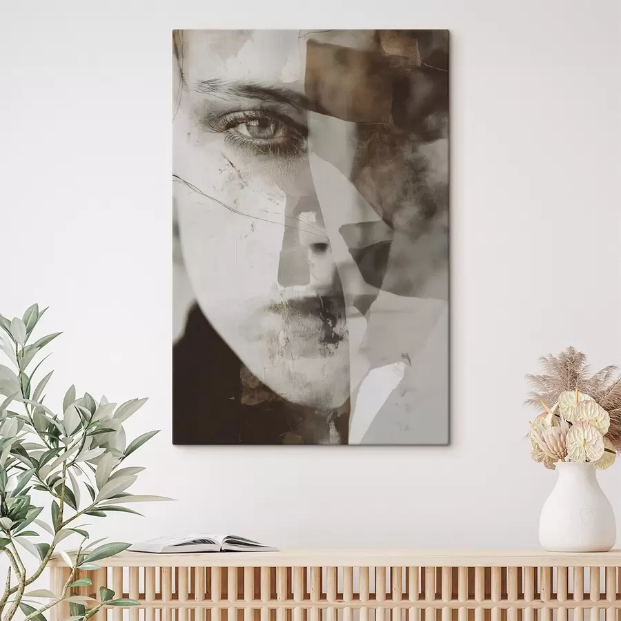 Glezna Abstrakts portrets sēpijas krāsā, tekstūras un plankumi s45897