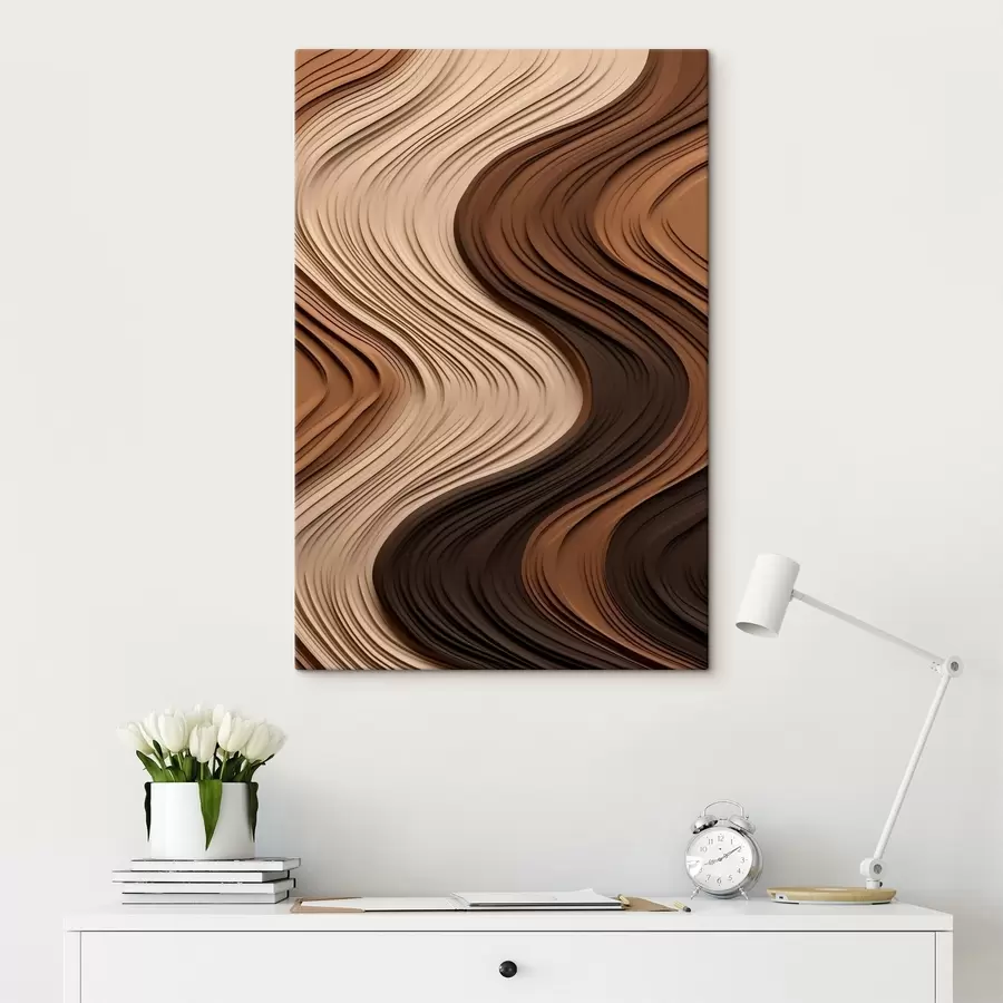 Glezna Vertikālas viļņveida līnijas siltā smilškrāsā-brūnā tonī s45905