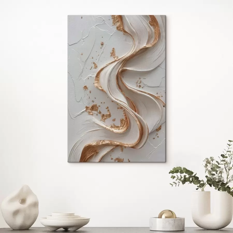 Glezna Baltas un dzeltenas teksturētas līnijas ar metāliskiem akcentiem s45906